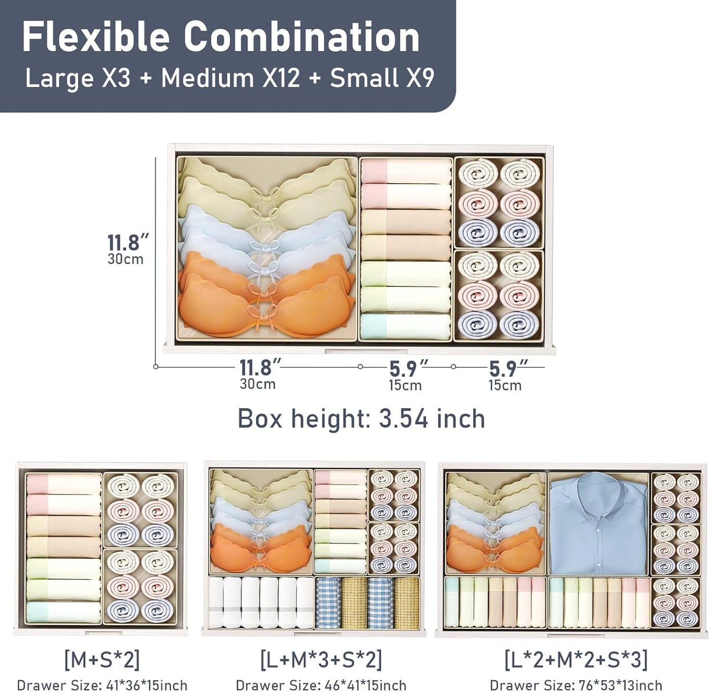 DIMJ Drawer Organizer Clothes 24 Pack - Foldable Baby Organizers and Storage & Dresser Organizer for Bedroom, Closet - Nursery Organization Dresser Dividers for underwear, Sock,Bra, Belt, Tie
