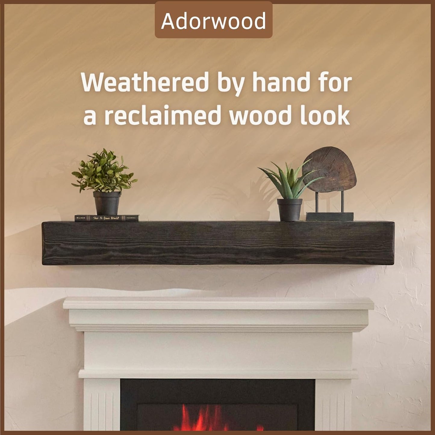 Handmade Fireplace Mantel Shelf, Extra Wide Rustic Wood Mantles for Over Fireplace, Wall Mounted Floating Mantel Shelves for Living Room Decor (Ebony, 72 inches)