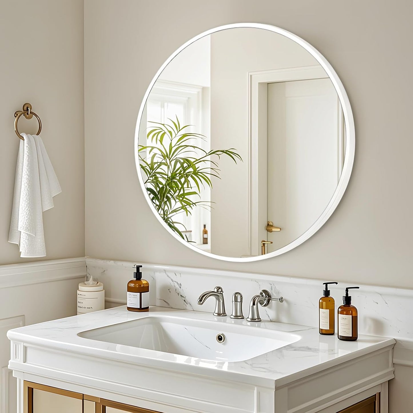 Fabuday White Round Mirror 30 Inch - Large Circle Mirror for Bathroom, Living Room, Hallway, Entryway, Matte Aluminum Frame Circular Mirrors for Wall Decor