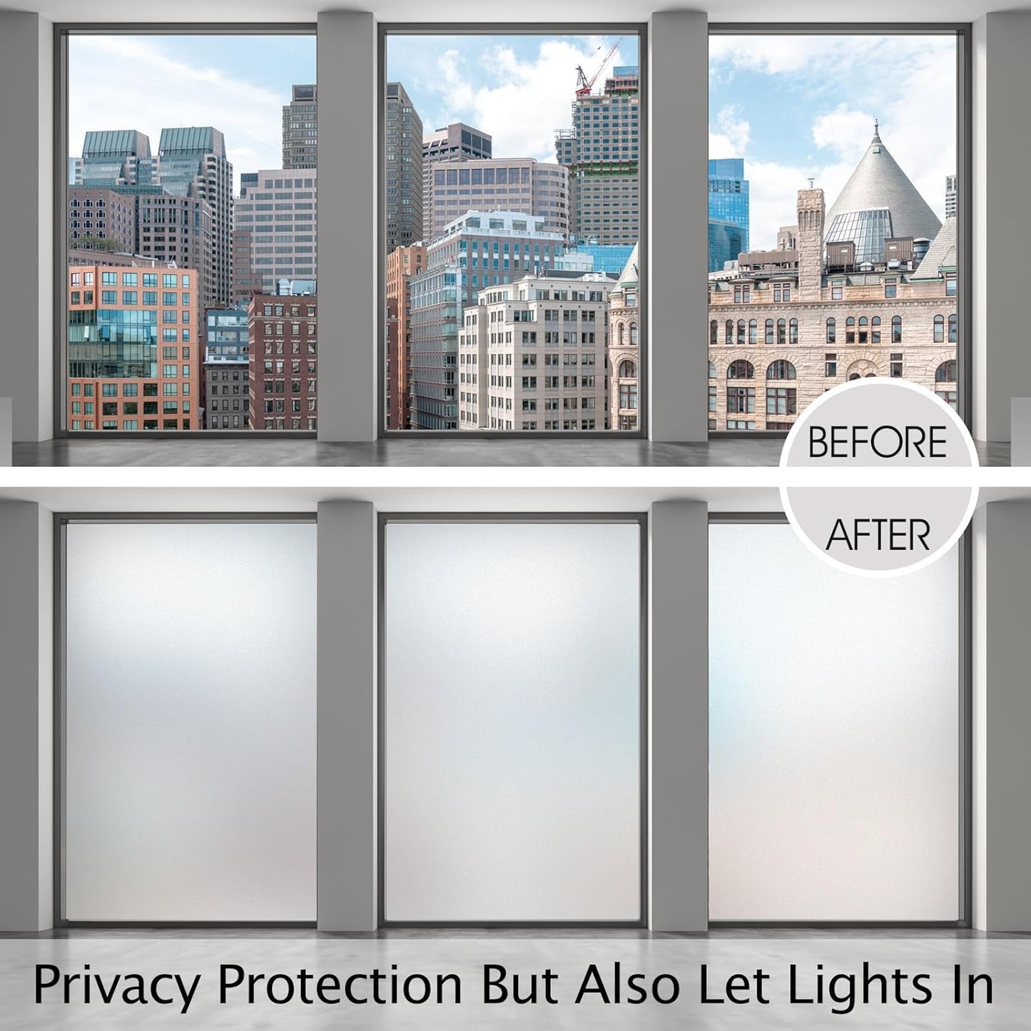 HIDBEA Frosted Window Privacy Film Non-Adhesive, Reusable Window Glass Films Heat Control Self Static Cling Removable Window Stickers for Home Office Living Room (Frosted, 55.1 Inch x 16.4 Feet)