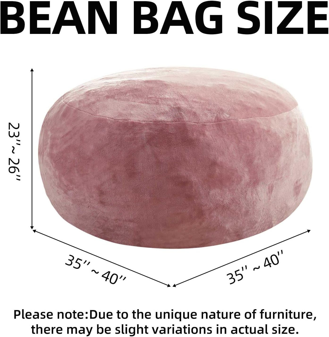 Bean Bag Chair 3Ft, Memory Foam Filled, Large Beanbag Chairs for Adults and Teens, Soft Sofa with Removable Flannel Cover, Round Couch for Living Room Bedroom College Dorm (Pink, 3FT-36×36"×24")
