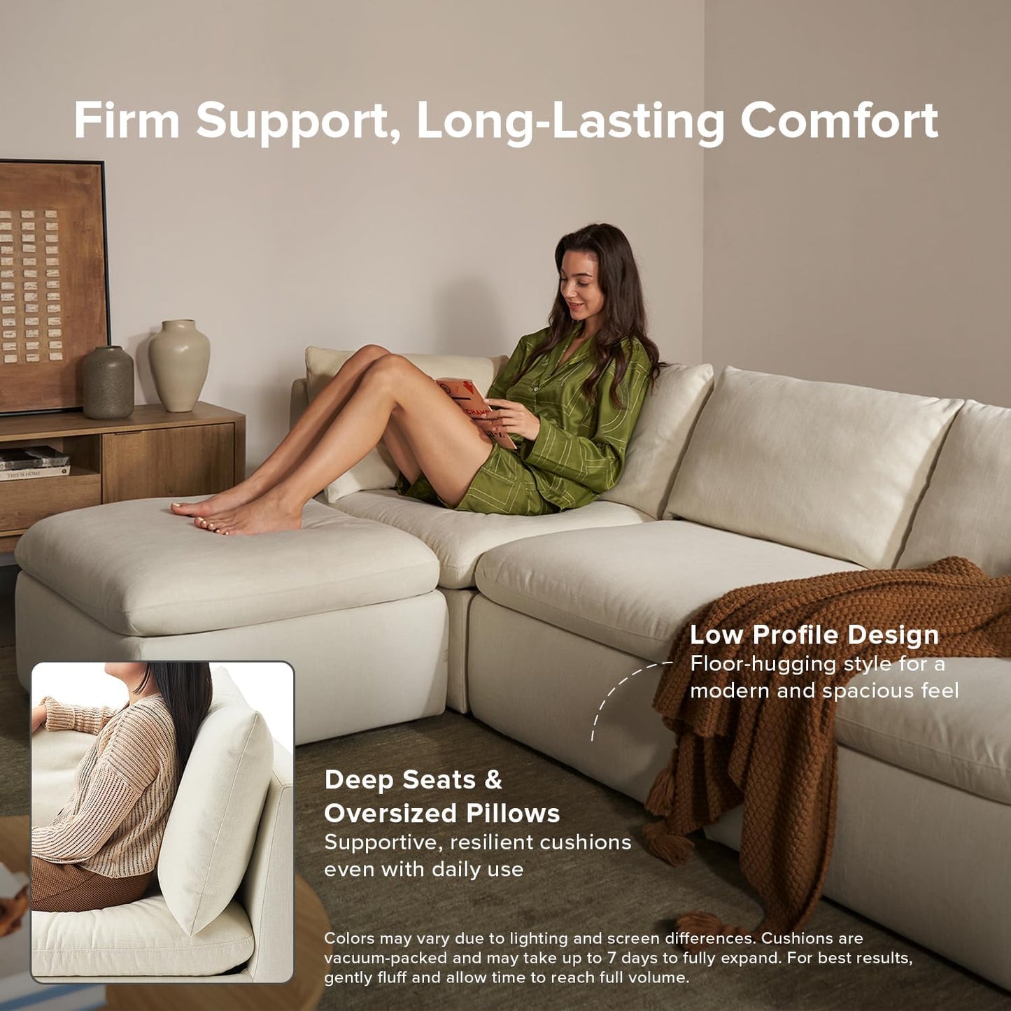 mopio Oversized Modular Sectional Sofa with Fully Removable Covers and Storage, Convertible U, L-Shaped and Sleeper Sectional, Modern Couches with Ottoman Chaise (Oat Fabric, 4 Seats, L)