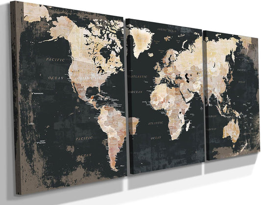 Elixart Wall Decor Living Room Canvas Wall Art Framed Black Kitchen Pictures Office Decorations For Work Vintage Home Decor Map Artwork Painting Oversize Large