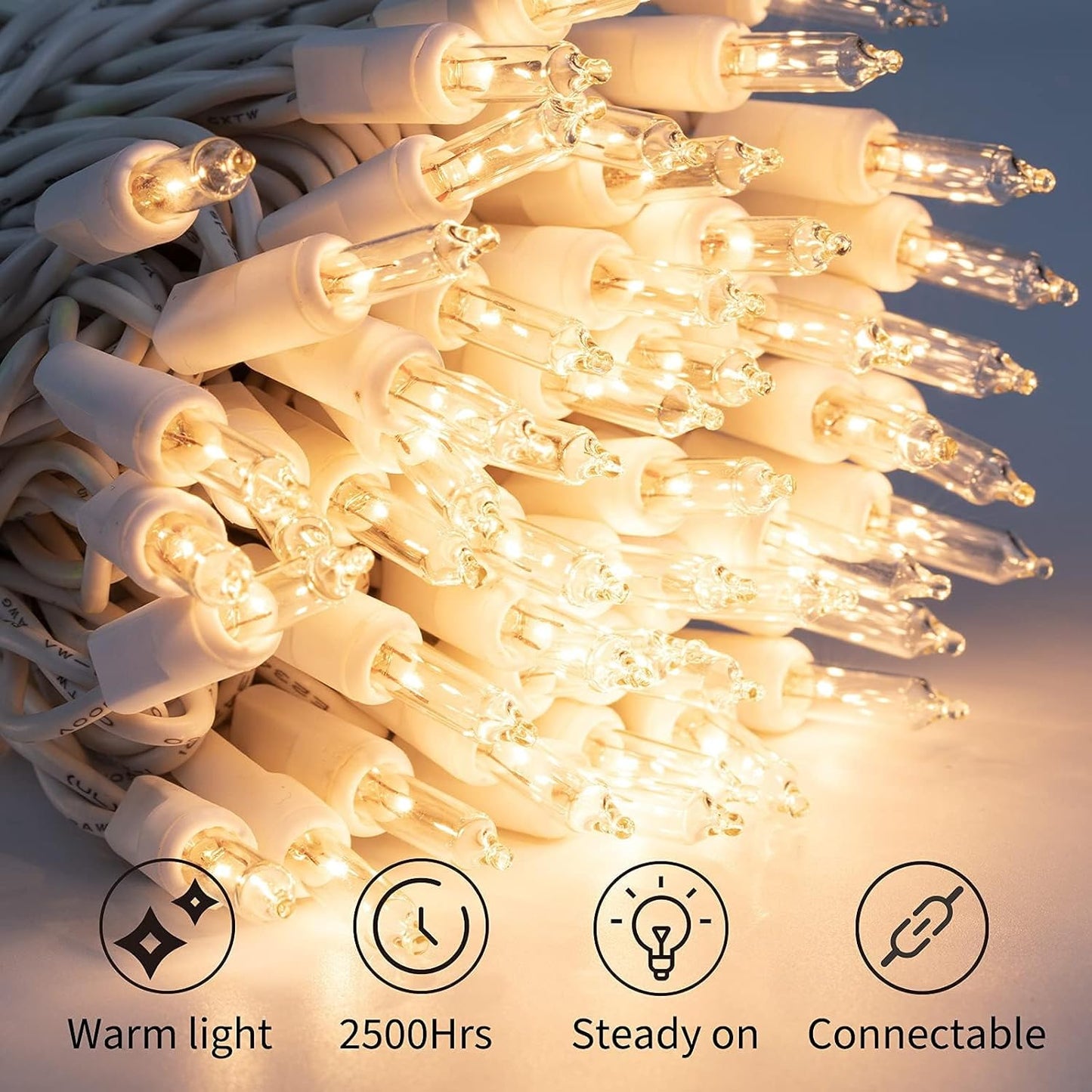 Clear Christmas Lights Set 100 Count 25 Feet Incandescent Bulb Mini String Lights for Indoor Christmas Tree Garland Birthday Wedding Party Festival Decoration, White Wire