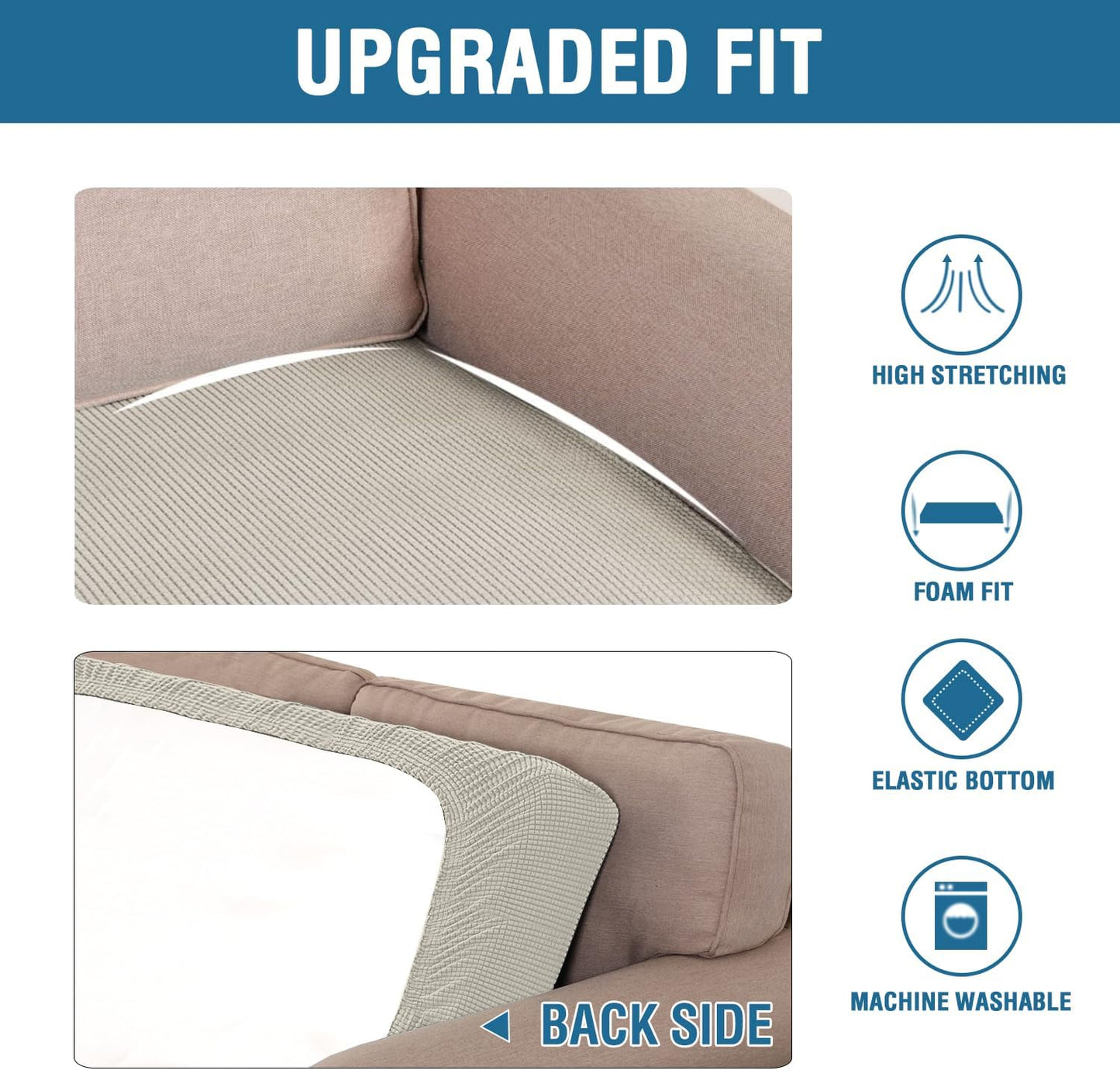 H.VERSAILTEX Super Stretch Individual Seat Cushion Covers Sofa Covers Couch Cushion Covers Slipcover Sets Thick Jacquard Textured Twill Fabric (1 Piece Sofa Cushion Cover, Island Fossi)