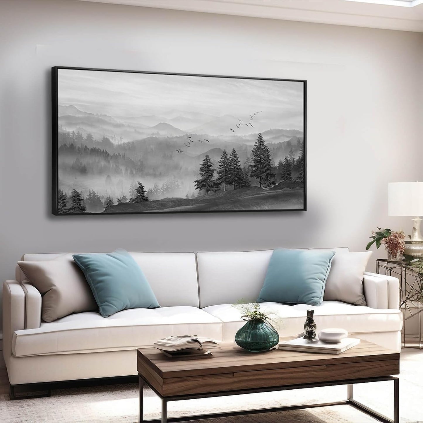 Canvas Wall Art Forest Wall Art Tree and Bird Pictures Framed Artwork for Living Room Bedroom Kitchen Office Wall Decor 24x48 Inch