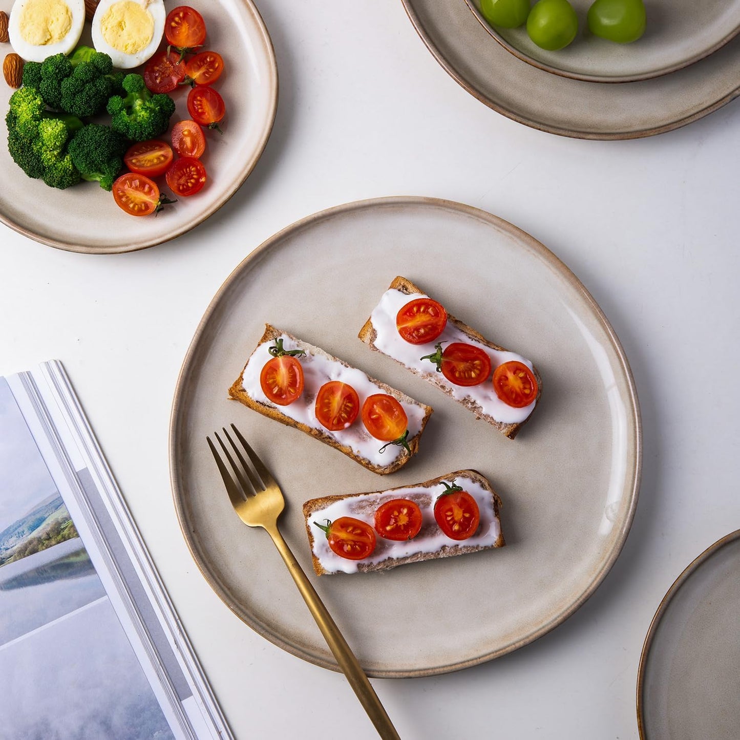 AmorArc Ceramic Dinnerware Sets,Handmade Reactive Glaze Stoneware Plates and Bowls Sets,Highly Scratch Resistant | Dishwasher & Microwave Safe Dishes Set,Service for 12 (36pc)