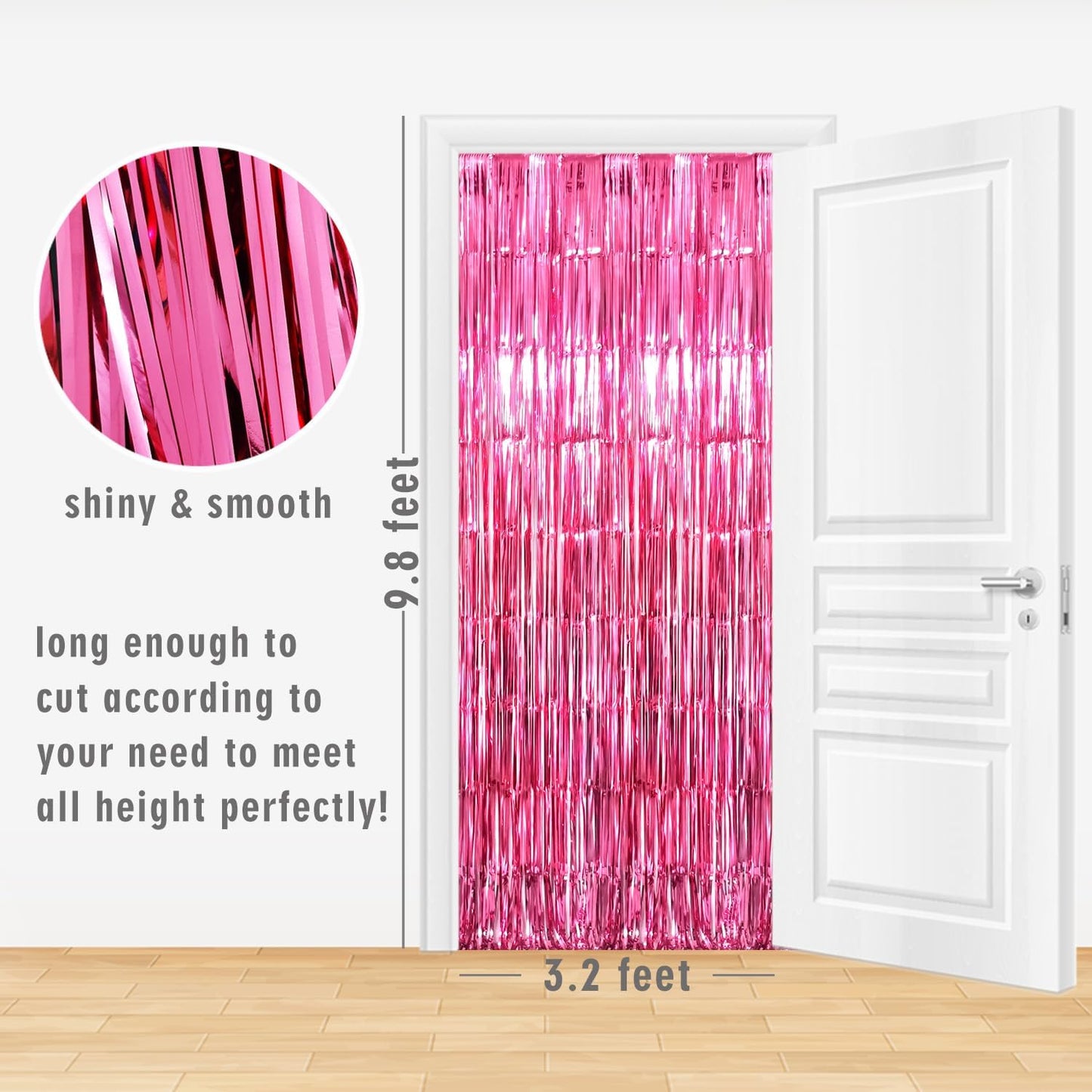 GOER 3.2 ft x 8.2 ft Metallic Tinsel Foil Fringe Curtains Party Photo Backdrop Party Streamers for Galentines Day,Birthday,Graduation,New Year Eve Decorations Wedding Decor (3 Pcs, Hot Pink)