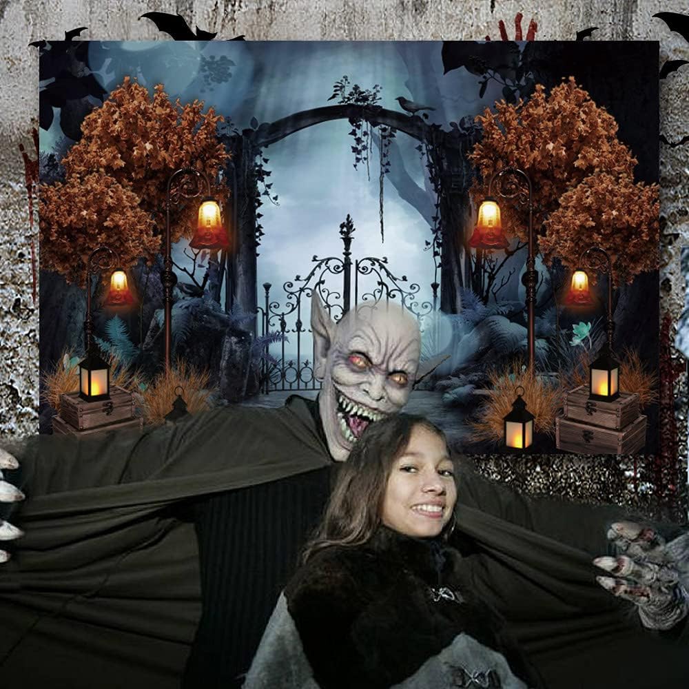 Durable Fabric Halloween Backdrop 10x8ft Horror Cemetery Iron Gate Scary Halloween Photo Background for Photography Halloween Party Decorations Wall Decor Photo Studio Decoration Supplies