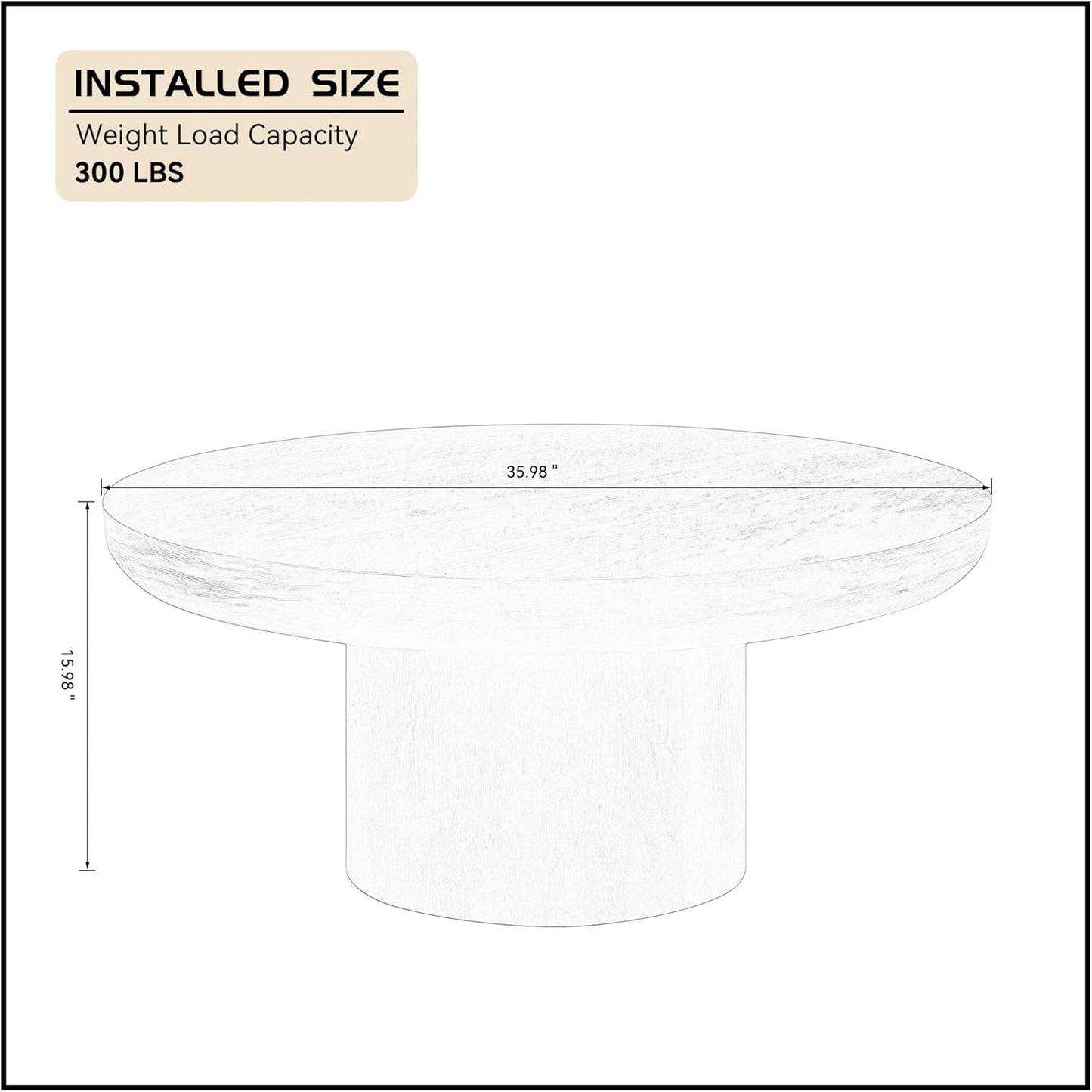 WILLIAMSPACE 35.98" Round Coffee Table with Cylindrical Base, Modern Wood Drum Center Table, Accent Side End Table for Living Room Apartment, φ35.98"*15.98"H (Black)