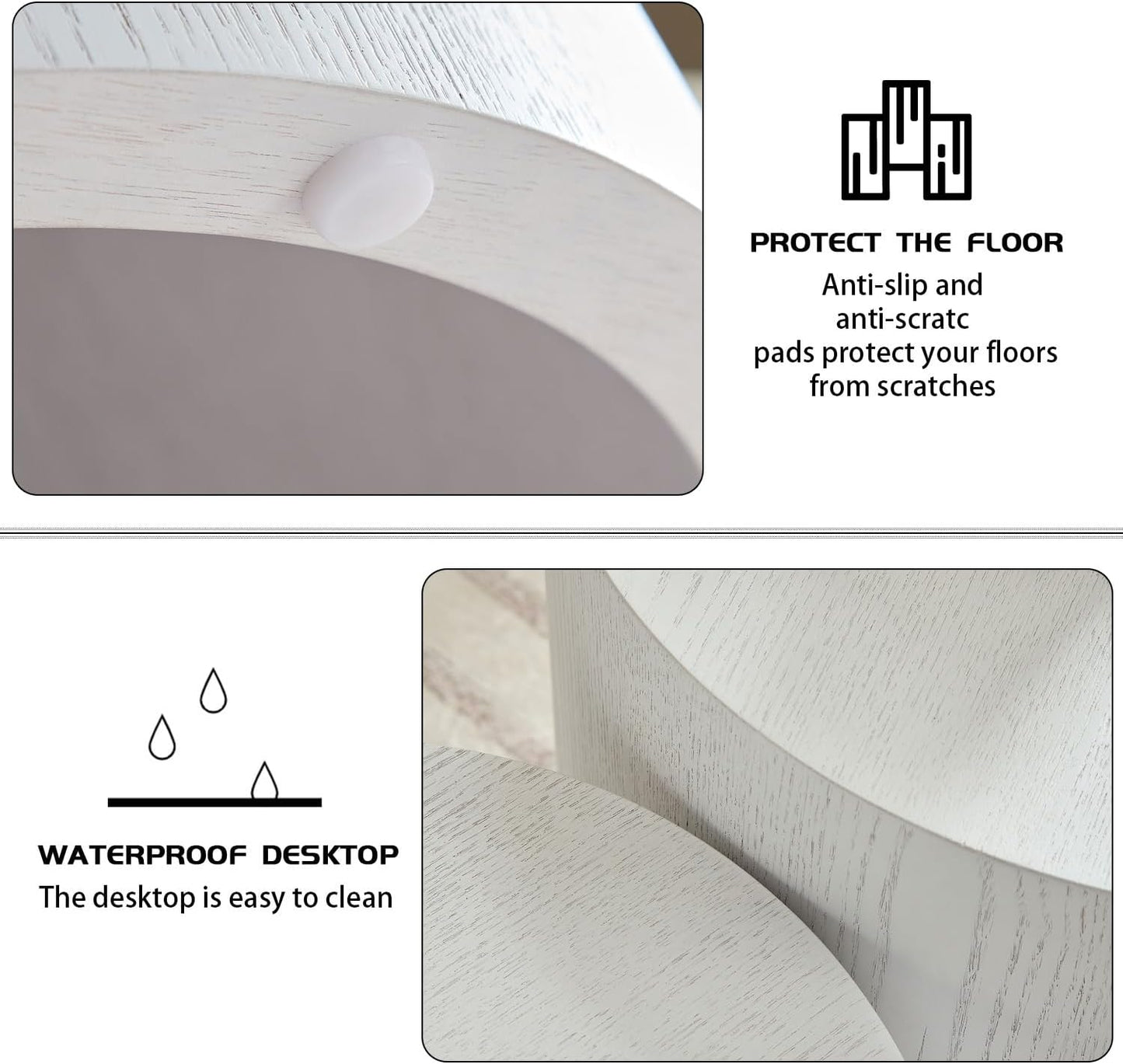 Nesting Coffee Table Set of 2, Modern Round Coffee Table with Non-Slip Feet, Wooden Circle Accent Tables for Small Spaces Living Room Bedroom Balcony Office Drum Side Table (White)