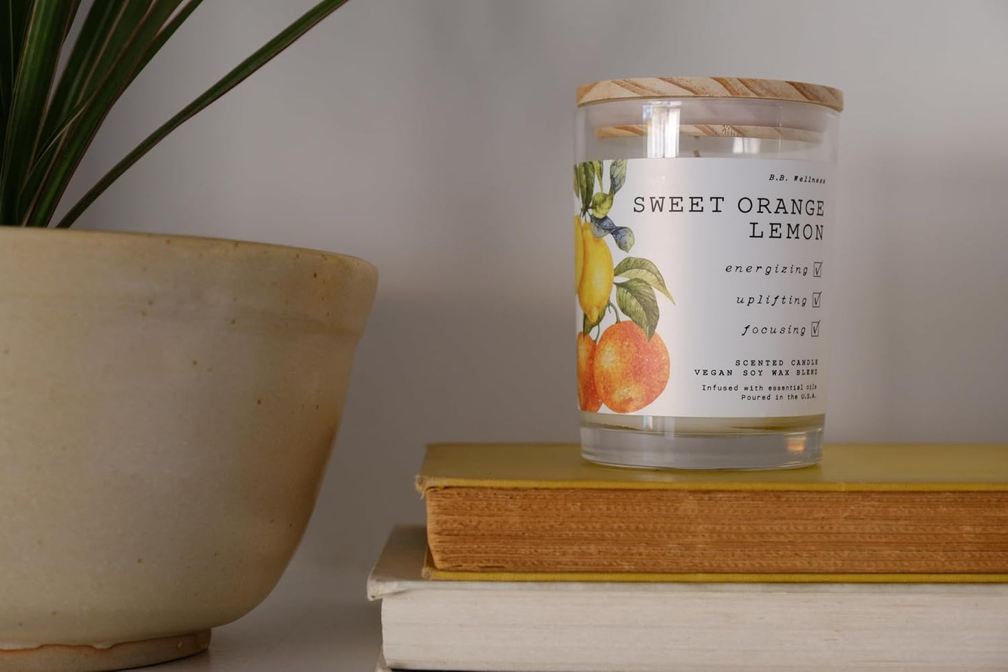 | B.B. Wellness | Hand Poured Soy Wax | Made in Small Batches | 40 Hours | 9 oz | Infused with Natural Essential Oils | Vegan (Sweet Orange Lemon)