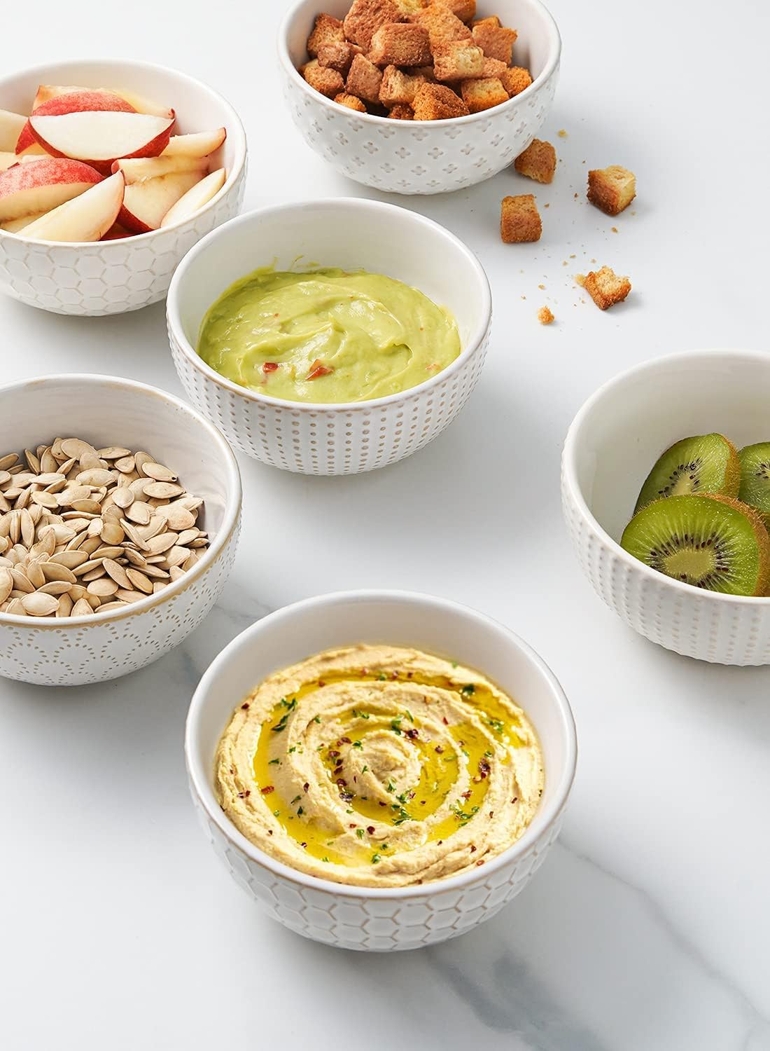 LE TAUCI Small Bowls 12 OZ, Ice Cream Bowl, Ceramic Embossment Stoneware Bowl, Bowls Set for Dessert, Fruits, Side Dishes, Suit For Housewarming - 4.5 Inch, Set of 4, Arctic white