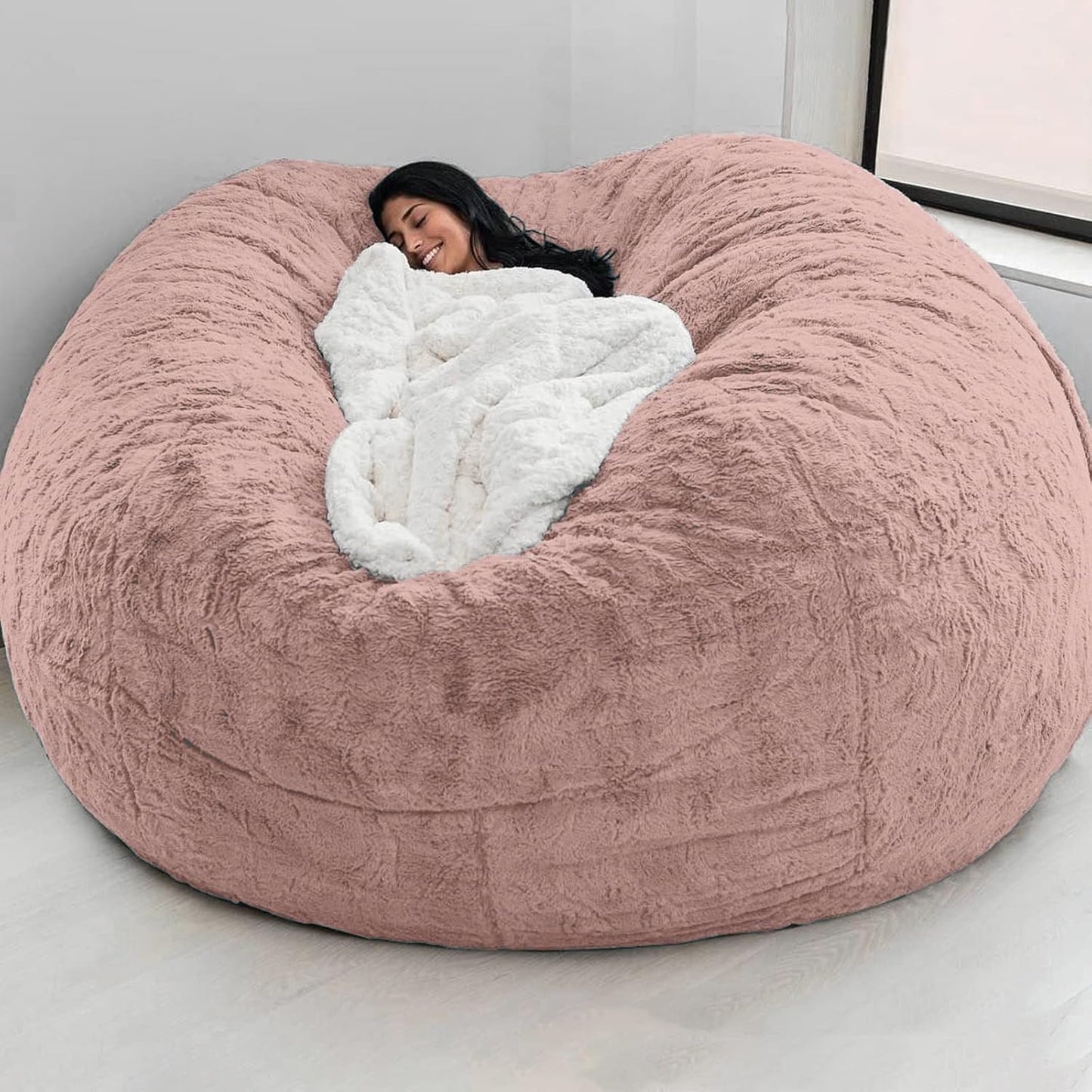 Big Huge Giant Bean Bag Chair for Adults, (No Filler) Bean Bag Chairs in Multiple Sizes and Colors Giant Foam-Filled Furniture - Machine Washable Covers, Double Stitched Seams (Leather Pink,5FT)