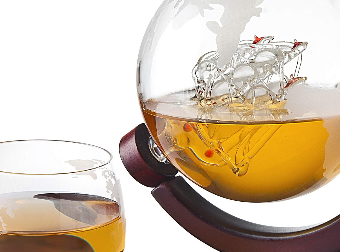 Godinger Whiskey Decanter Globe Set with 4 Etched Glasses for Liquor, Scotch, Bourbon, Vodka, Gifts for Men - 850ml Clear