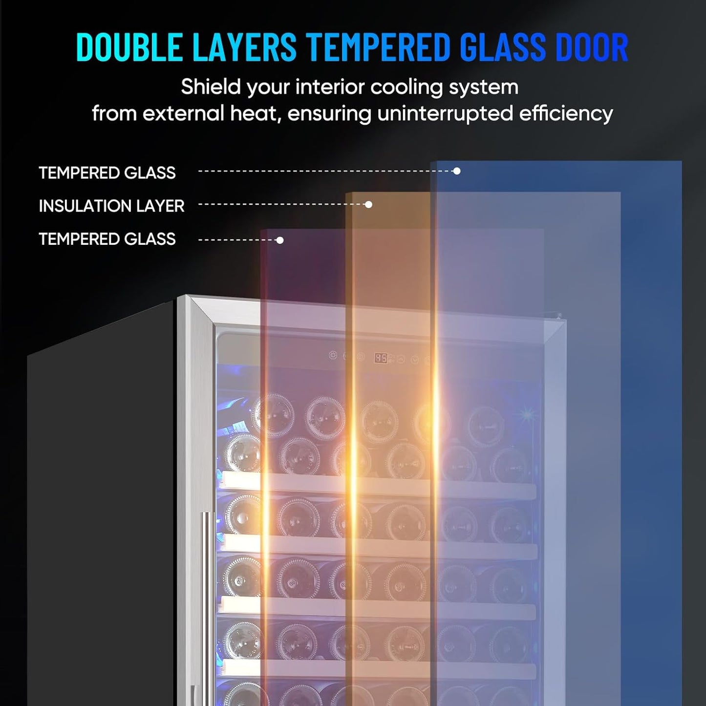 Freestanding 180 Bottle Wine Fridge - 24" Built-in Cooler with Upgraded Compressor Cooling and Intelligent Temperature Memory, Large Capacity Refrigerator