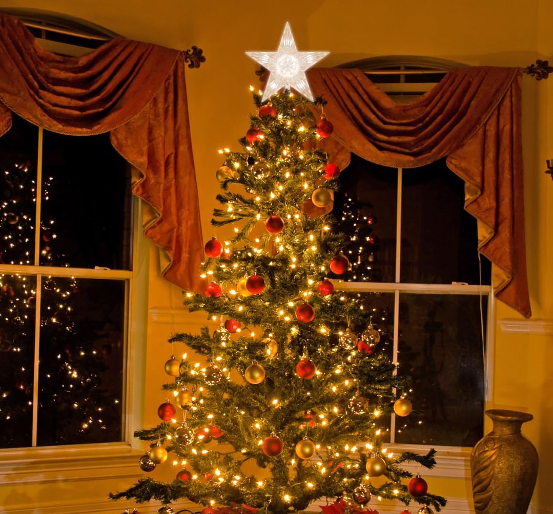 Christmas Tree Topper Star with 10 Clear Lights Star Topper for Christmas Tree Decorations