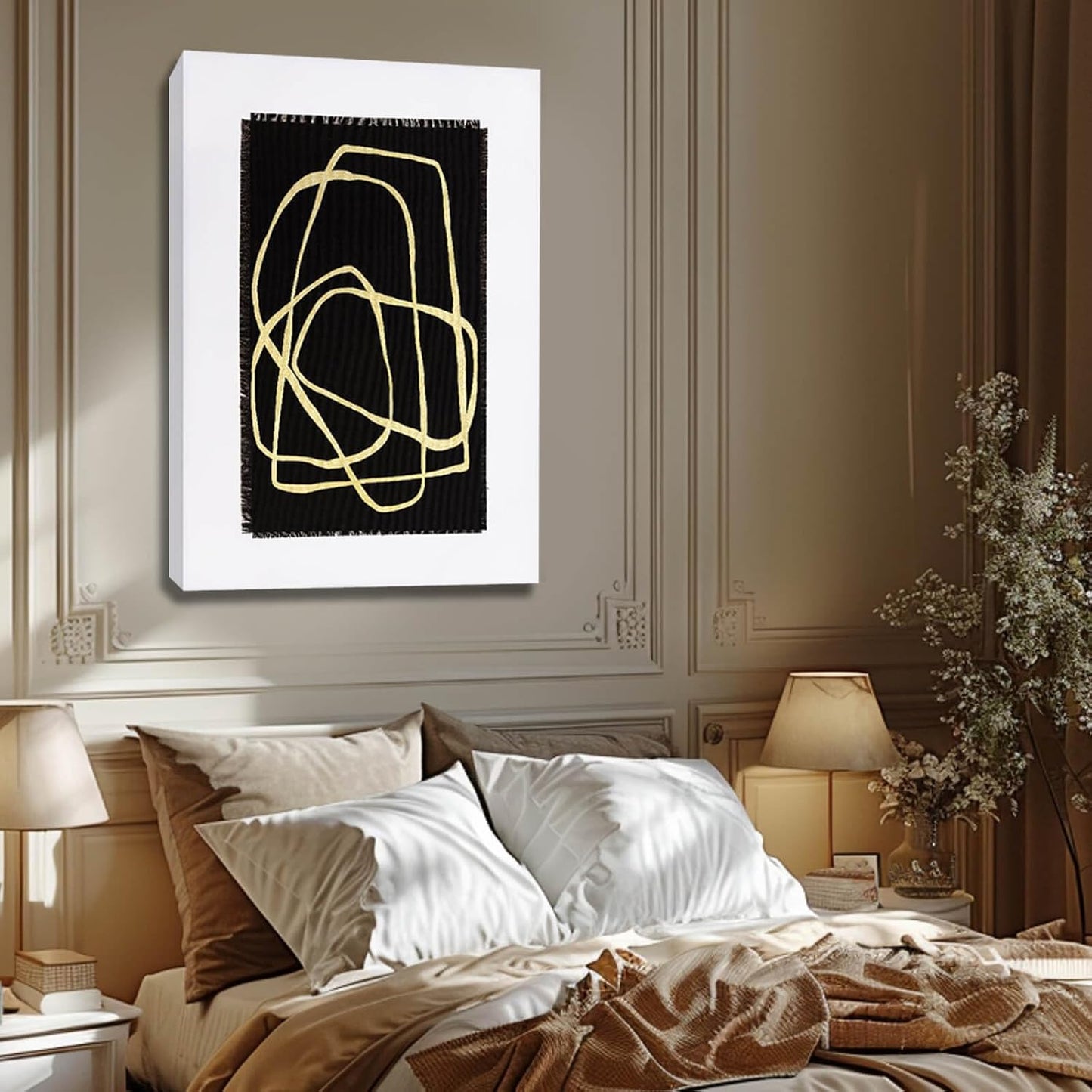 CHUDANHAO Minimalist Home Decor Black and Gold Canvas Painting Line Artwork Neutral Wall Art 24"x36" Bedroom Decorations Kitchen Art