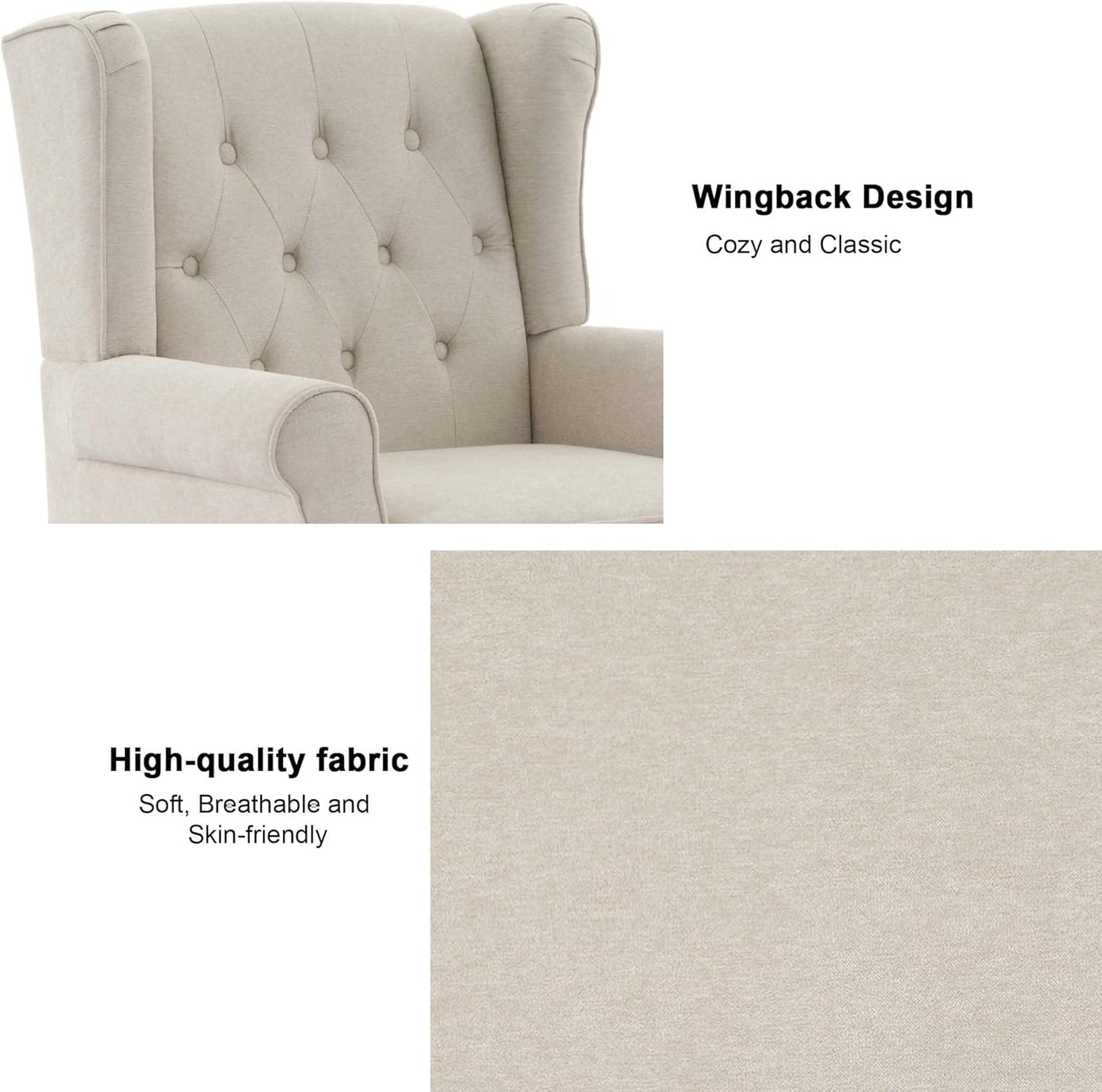 Accent Chair, Upholstered Armchair with Button Tufted High Back & Solid Wood Legs, Comfy Wingback Reading Single Sofa Chair for Small Spaces, Living Room, Bedroom