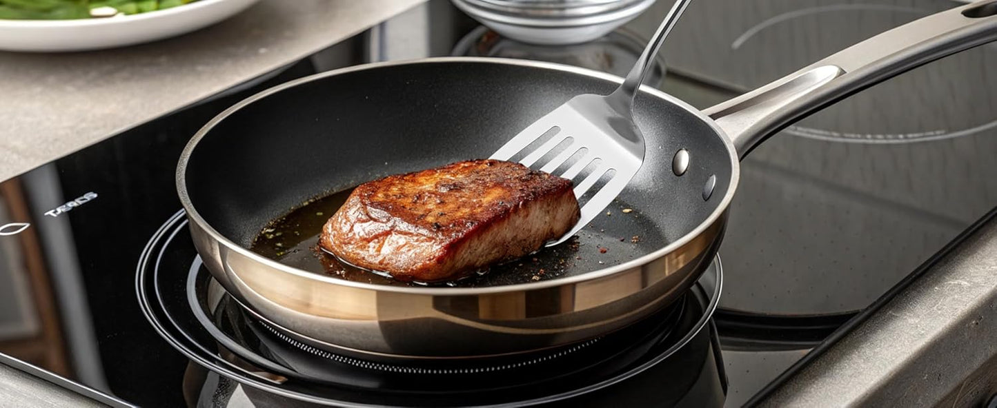 FJNATINH Spatulas and Turner Set - Stainless Steel Wok Tools, Wok Utensil,Stainless Steel Cooking Utensils 14.6-15.2" Kitchen Utensils Cookware (Wood Handle-Spatulas 2PCS)