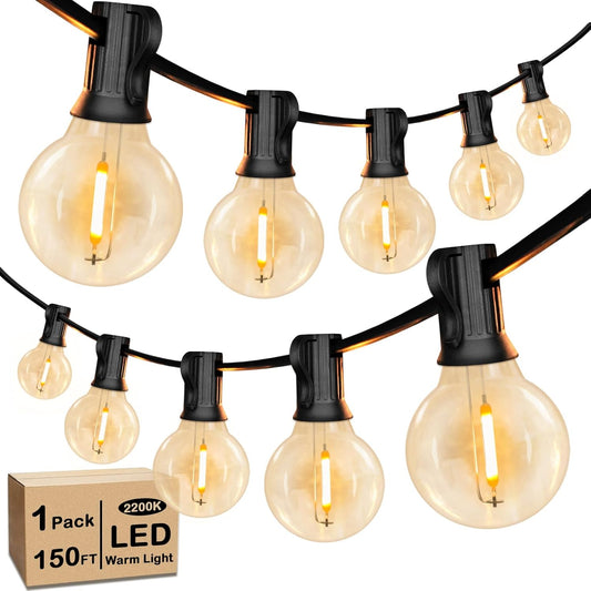 150FT LED Globe Outdoor String Lights, Dimmable Patio With 75+2 G40 Shatterproof Bulbs, Waterproof Outside Hanging, 2200K Commercial Backyard for Porch Bistro Party Balcony Garden
