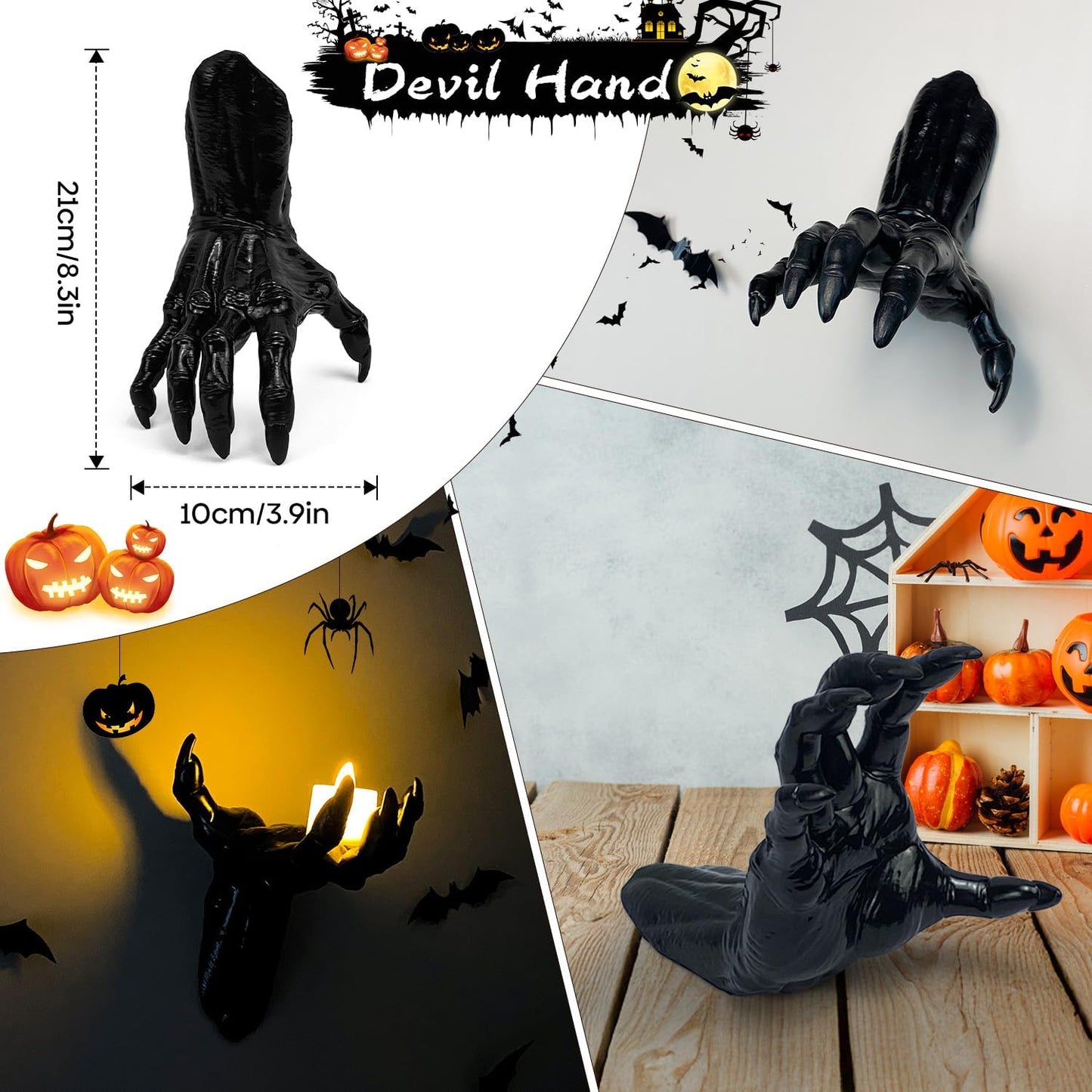 Halloween Decor Indoor, 4 Packs Creepy Reaching Hands with LED Candles, Life-Sized Gothic Wall Decor for Horror Decor, Spooky Halloween Decorations for Home, Party, Goth & Dark Academia Style