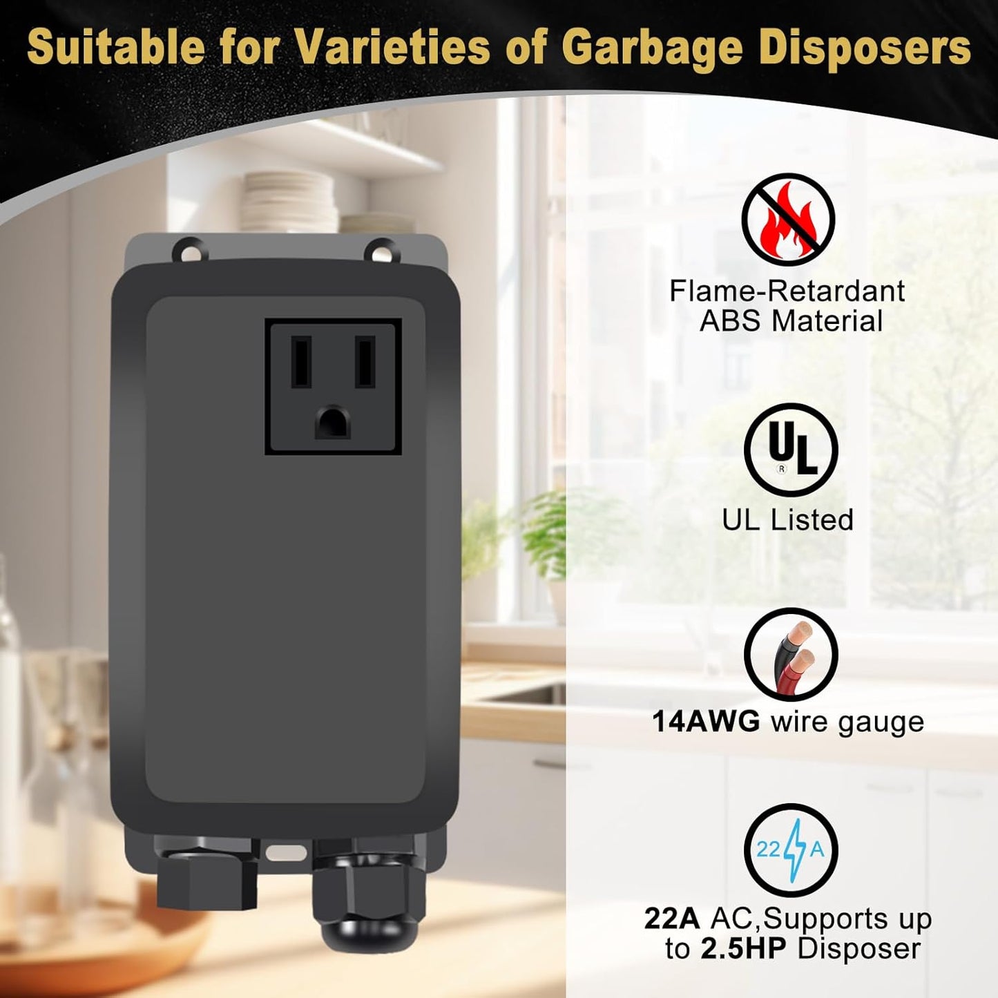 Garbage Disposal Air Switch Kit, Garbage Disposal Button, Sink Top Waste Disposer On/Off Switch, Matte Black (Stainless Steel Cover), UL Listed Air Switch Compatible with All Garbage Disposals