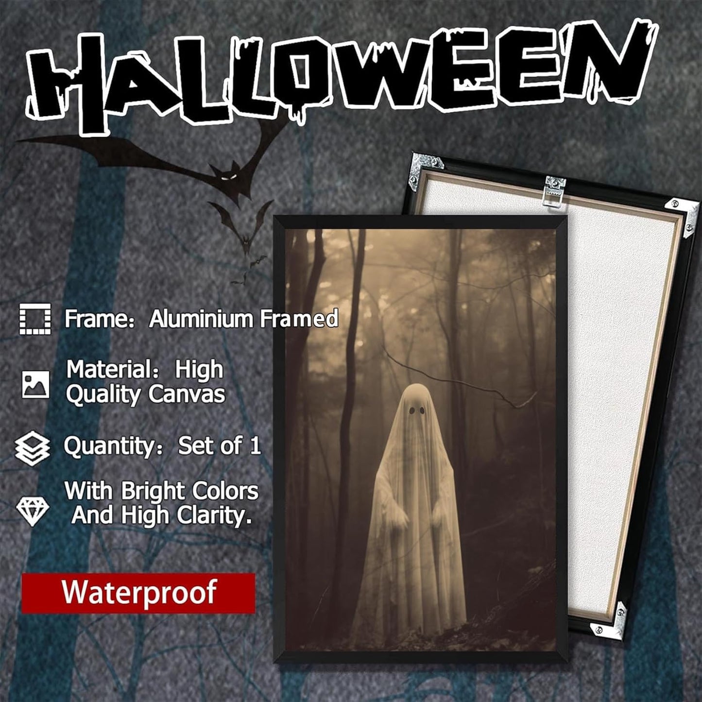 Ghost Forest Spooky Print Poster The Gothic Room Decor Creepy Picture Posters Dark Academia Aesthetic Family Prints Canvas Wall Art Home Apartment Decorations 24X36inch Aluminum Framed