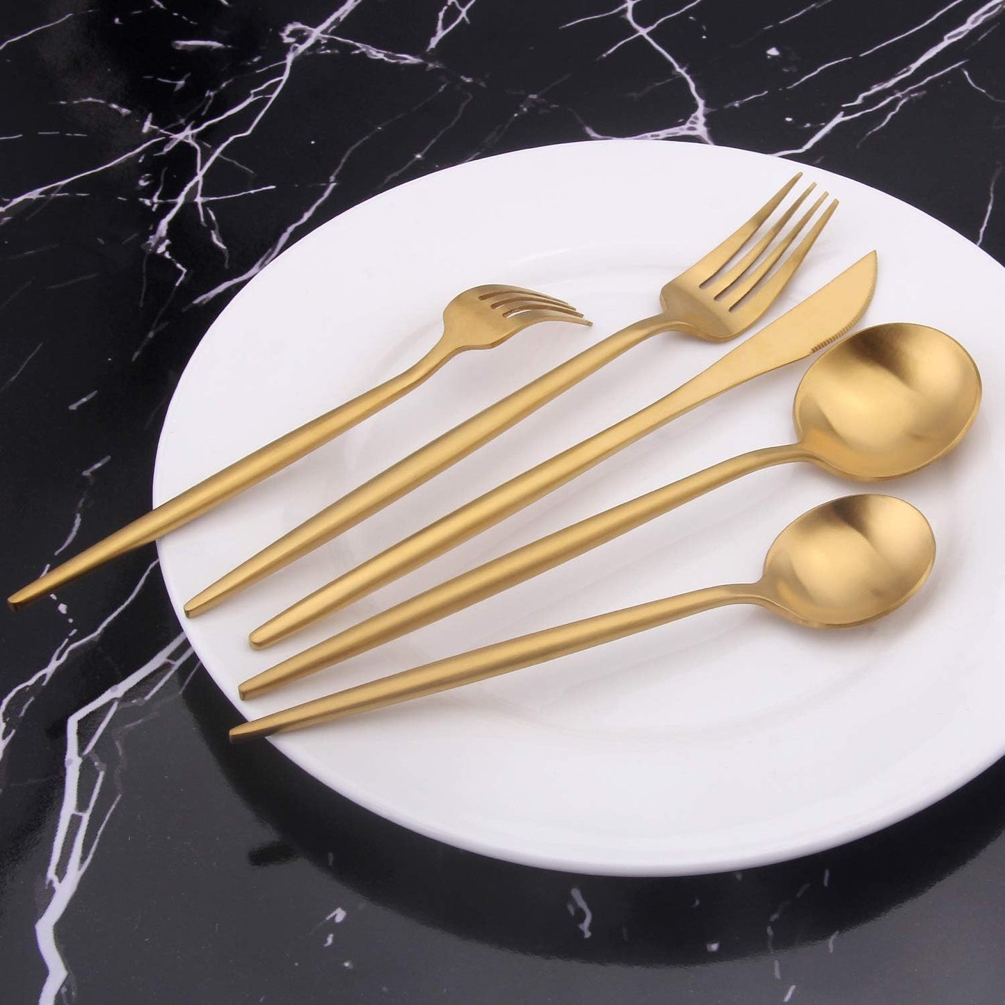 Matte Gold Silverware Set, Vanys 20 Piece Stainless Steel Cutlery Flatware Set, Kitchen Utensil Sets for 4, Tableware With Knife Spoons And Forks Set, Satin Finished Polished