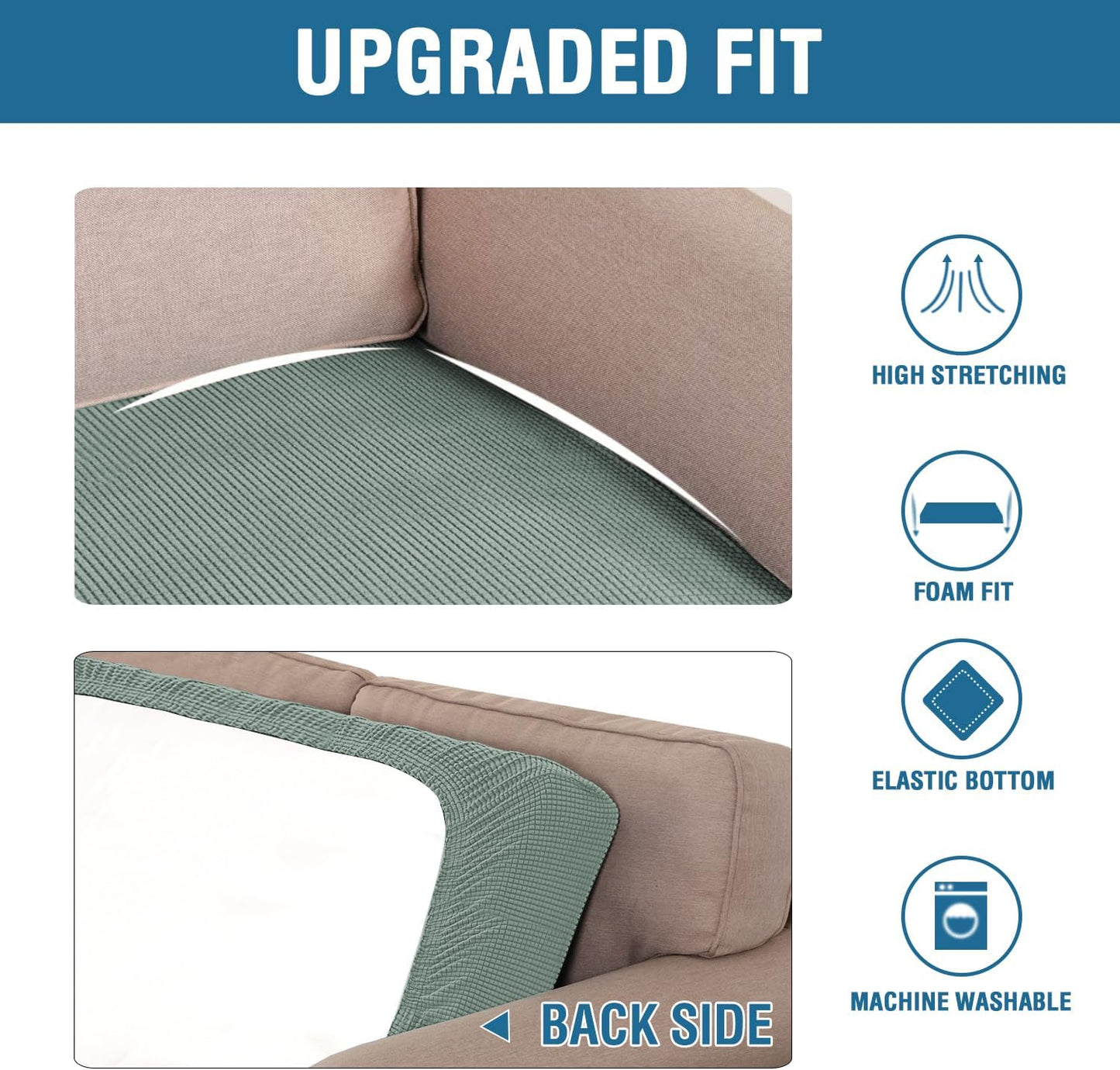 H.VERSAILTEX Super Stretch Individual Seat Cushion Covers Sofa Covers Couch Cushion Covers Slipcover Sets Thick Jacquard Textured Twill Fabric (1 Piece Chair Cushion Cover, Sage)