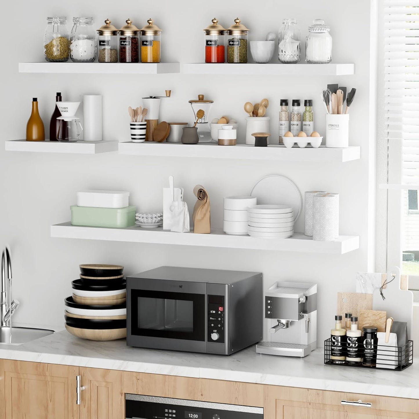 Fun Memories 16 Inch Floating Shelves - Deep Rustic White Wooden Wall Shelves - Extra Deeper & Thicker Wall Mounted Storage Shelf for Bedroom, Kitchen, Farmhouse - 2 Pack, Rustic White