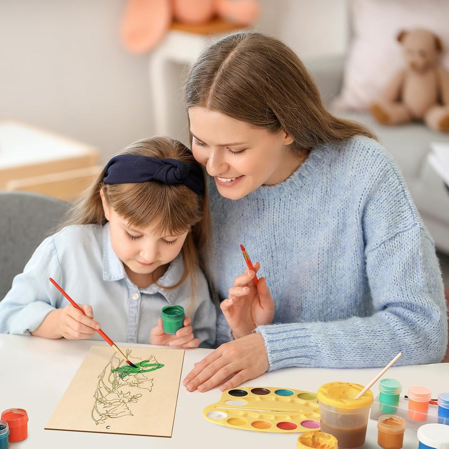 COCHIE 10 Pieces Large Flowers Unfinished Wood Crafts to Paint for Adults and Kids, Bulk Predrilled Wooden Ornaments for Painting, Tulips Flower Paintable Wood Slices Craft Supplies with Ropes