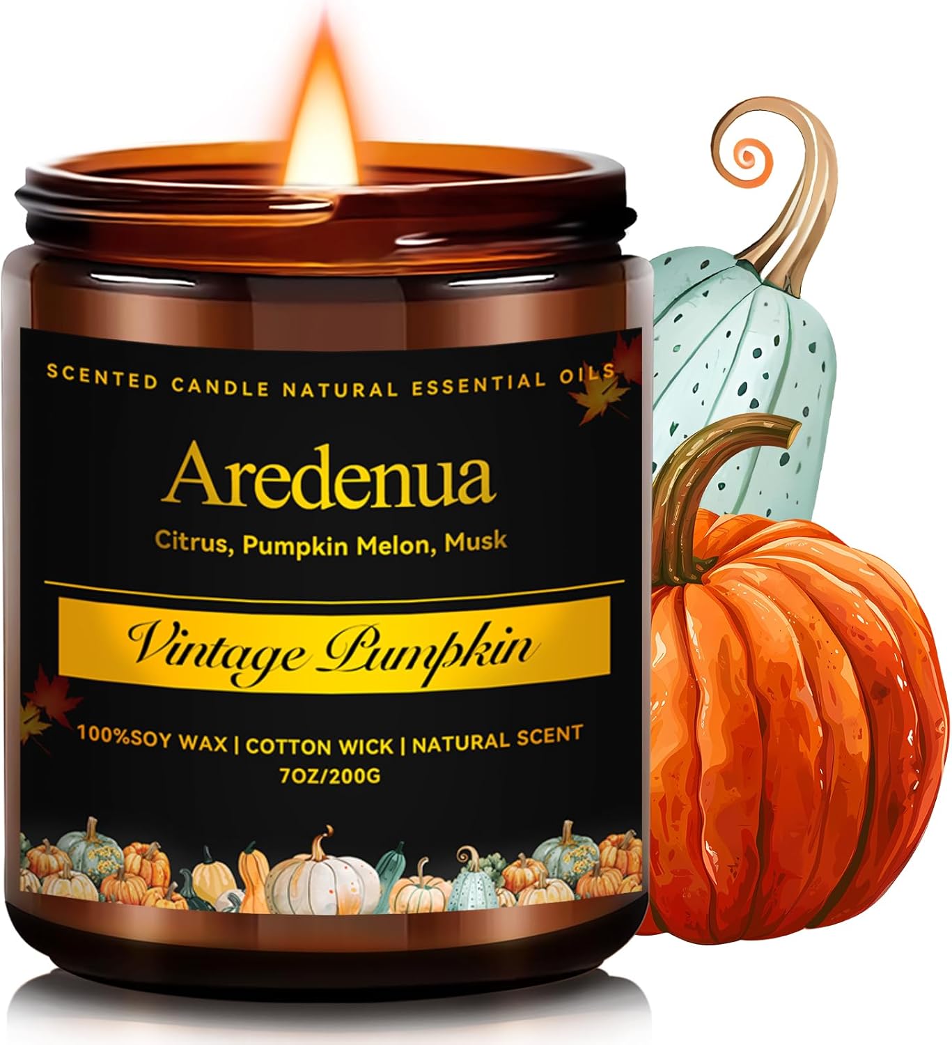 Fall Candles - Vintage Pumpkin Candle | Halloween Candles Pumpkin Scented, 7oz Autumn Soy Candle for Home Scented, 50 Hours Burn Time, Halloween Fall Thanksgiving Gifts for Women Men