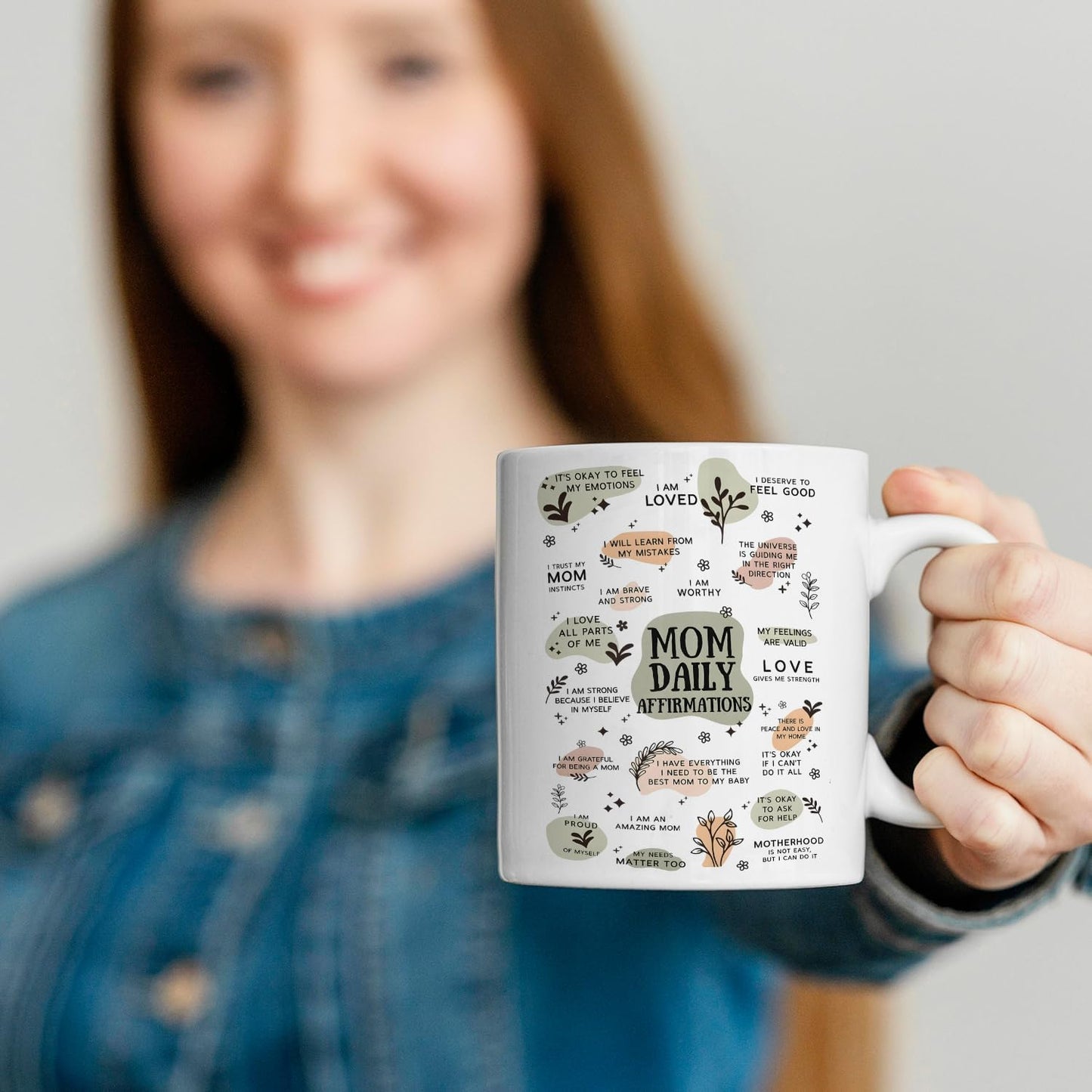 JINYO Boho Floral Mom Coffee Cup, Mother's Day Mugs Cups, Mother Birthday Gifts from Daughter Son, Mom Daily Affirmation Ceramic Coffee Tea Mug 11 oz