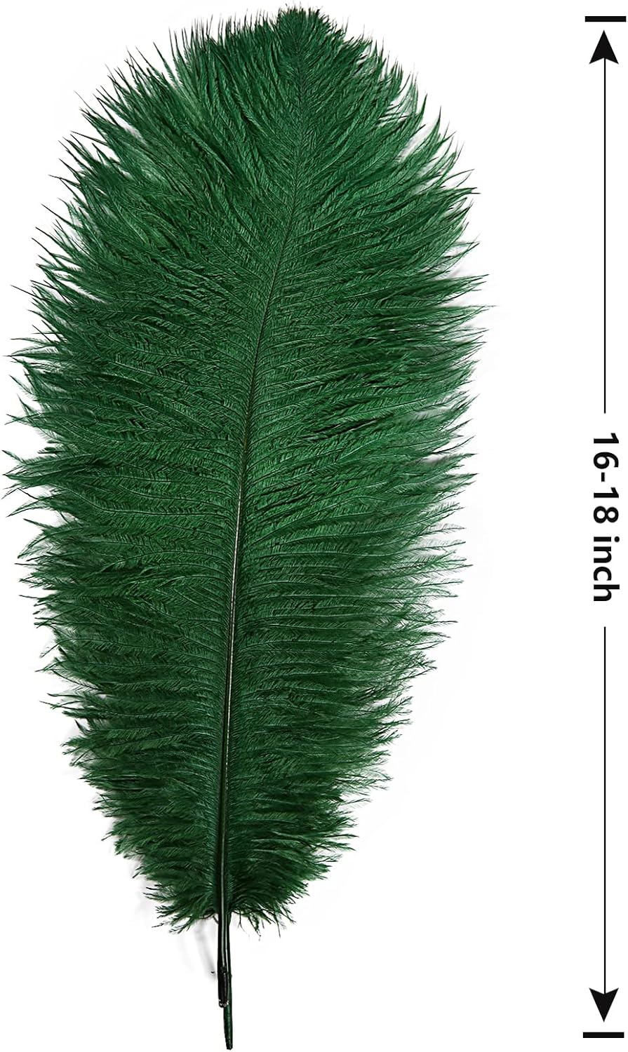 THARAHT Blackish Green Ostrich Feathers 12pcs Large Natural Bulk 16-18Inch 40cm-45cm for Wedding Party Centerpieces Mardi Gras Decoration Feather