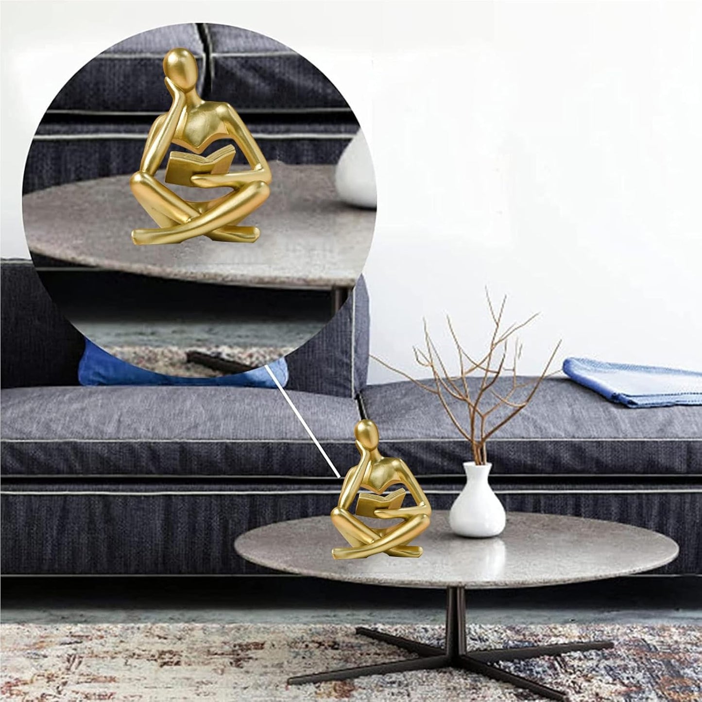 Bookshelf Decor Thinker Statue - Abstract Style Thinker Sculptures Modern Aesthetic Figurine Decoration Statues for Home Decor-Zuo Si-Gold