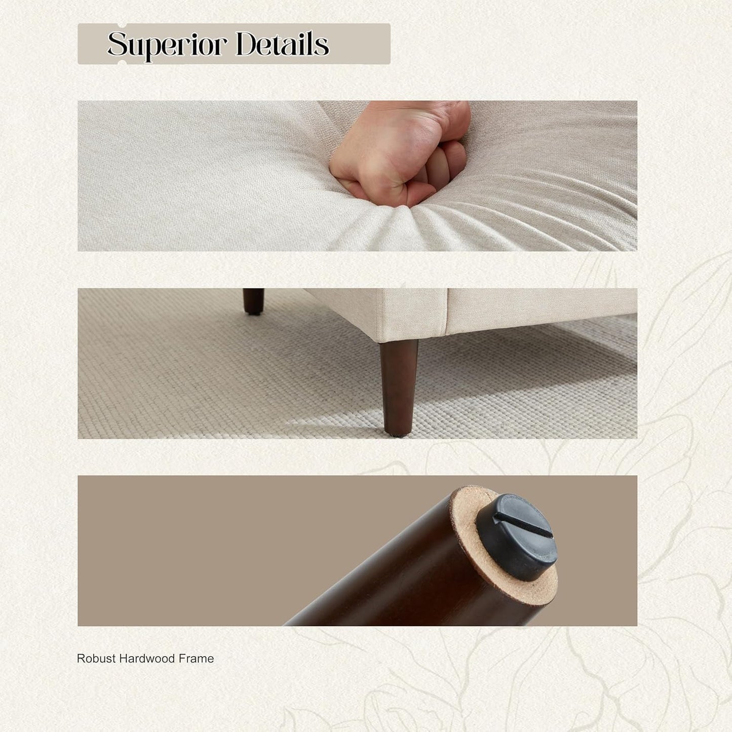 Mid-Century Accent Chair,Modern Linen Fabric Armchair for Living Room,Comfy Upholstered Reading Accent Chairs for Bedroom,Single Sofa Chair with Wood Legs (Beige, 2 Pack)