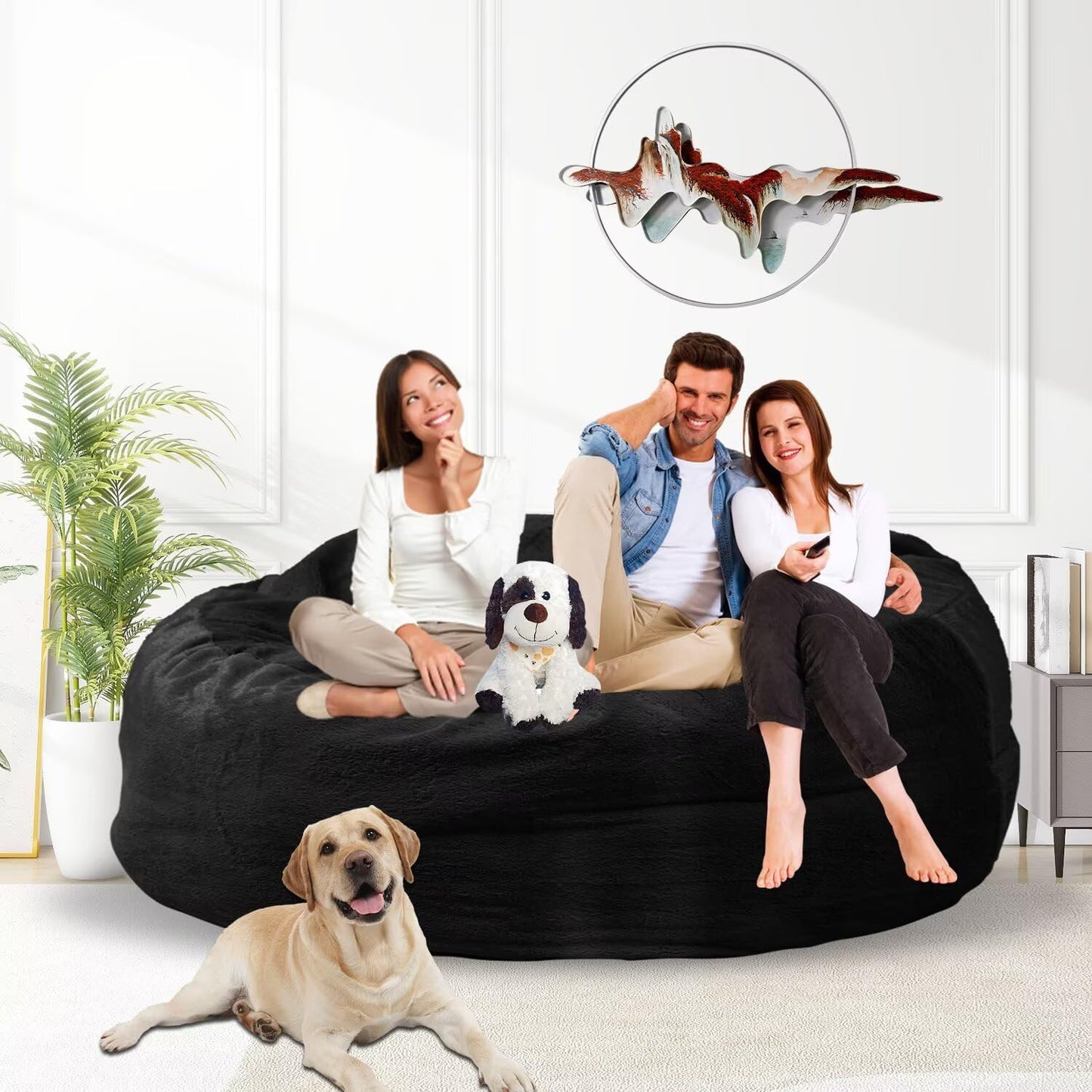 Bean Bag Chair for Adults 5FT,Soft Removable Cover for Teens/Girls Bedroom,Fluffy Giant Round Floor Beanbag Lounger Chairs (No Filler,Black)