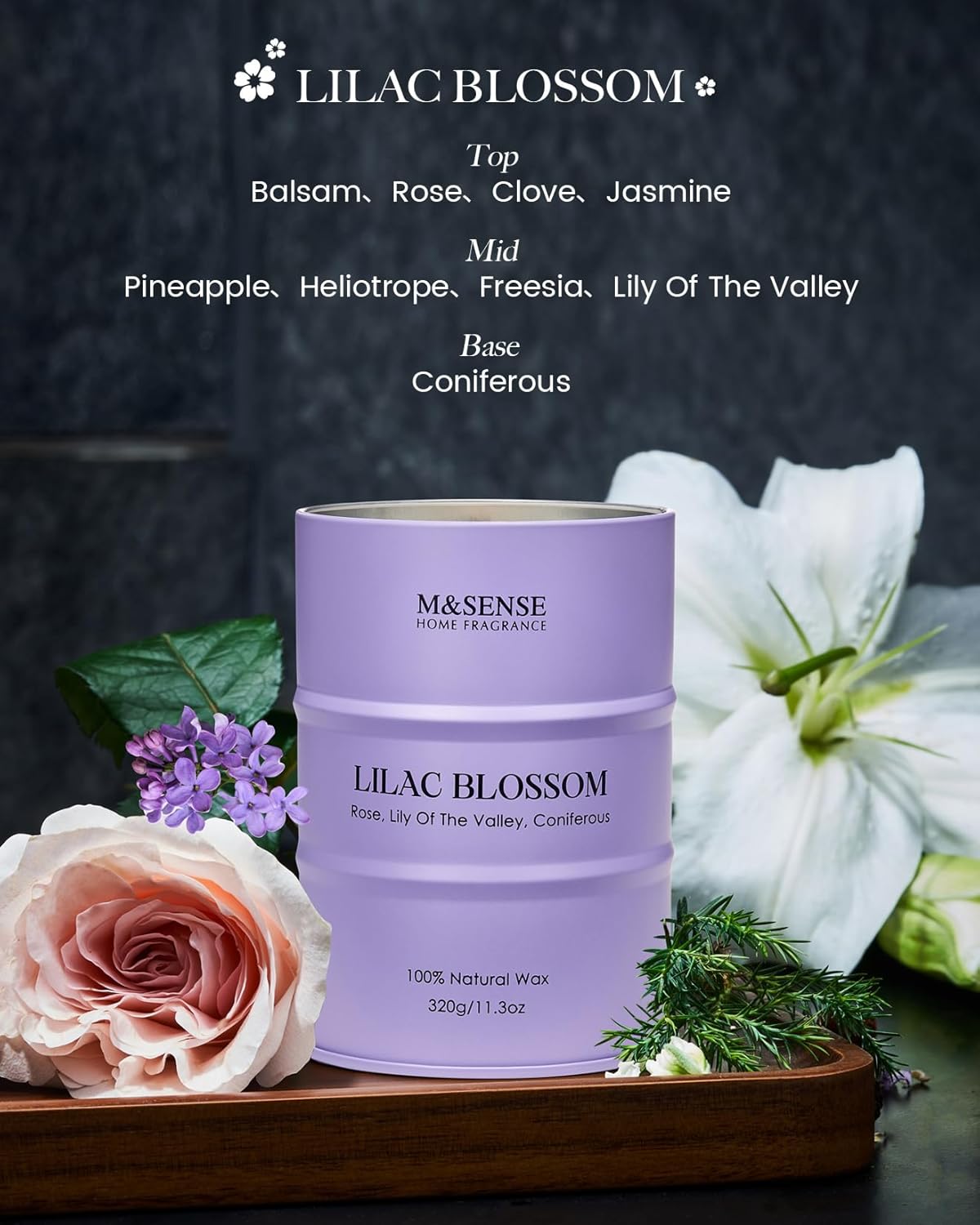 M&SENSE Lilac Blossom Soy Candles for Home Scented, 11.3oz 70 Hour Long Burning Aromatherapy Candle for Stress Relief Meditation Yoga Relaxing SPA, Housewarming Gifts for Women