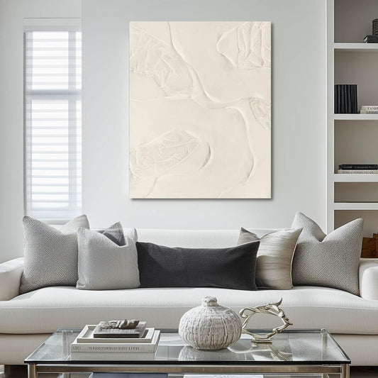 CHUDANHAO Beige Oil Paintings Textured Canvas Pictures Line Wall Decor Paintings 32"x40" Large Pictures for Living Room Bedroom Hotel