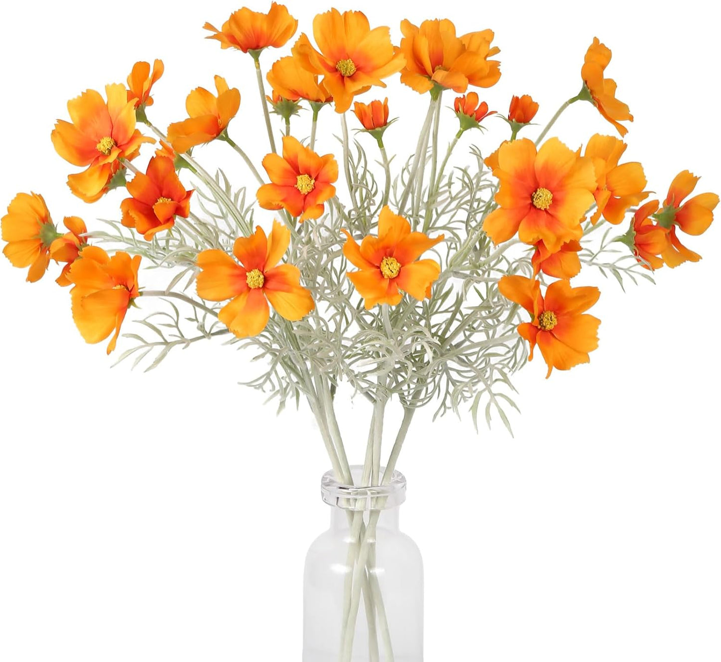 IPOPU Orange Silk Flowers Artificial Daisies 5PCS Cosmos Artificial Flowers Fake Wildflowers Daisy Flowers with Stems for Home Decor Indoor Floral Arrangements Centerpiece (Orange)