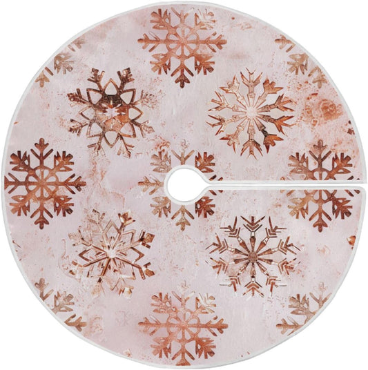 Christmas Tree Skirt, 48 Inch Rose Gold Snowflakes Pattern Xmas Tree Skirt for Christmas New Year Party Decorations Christmas Tree Mat