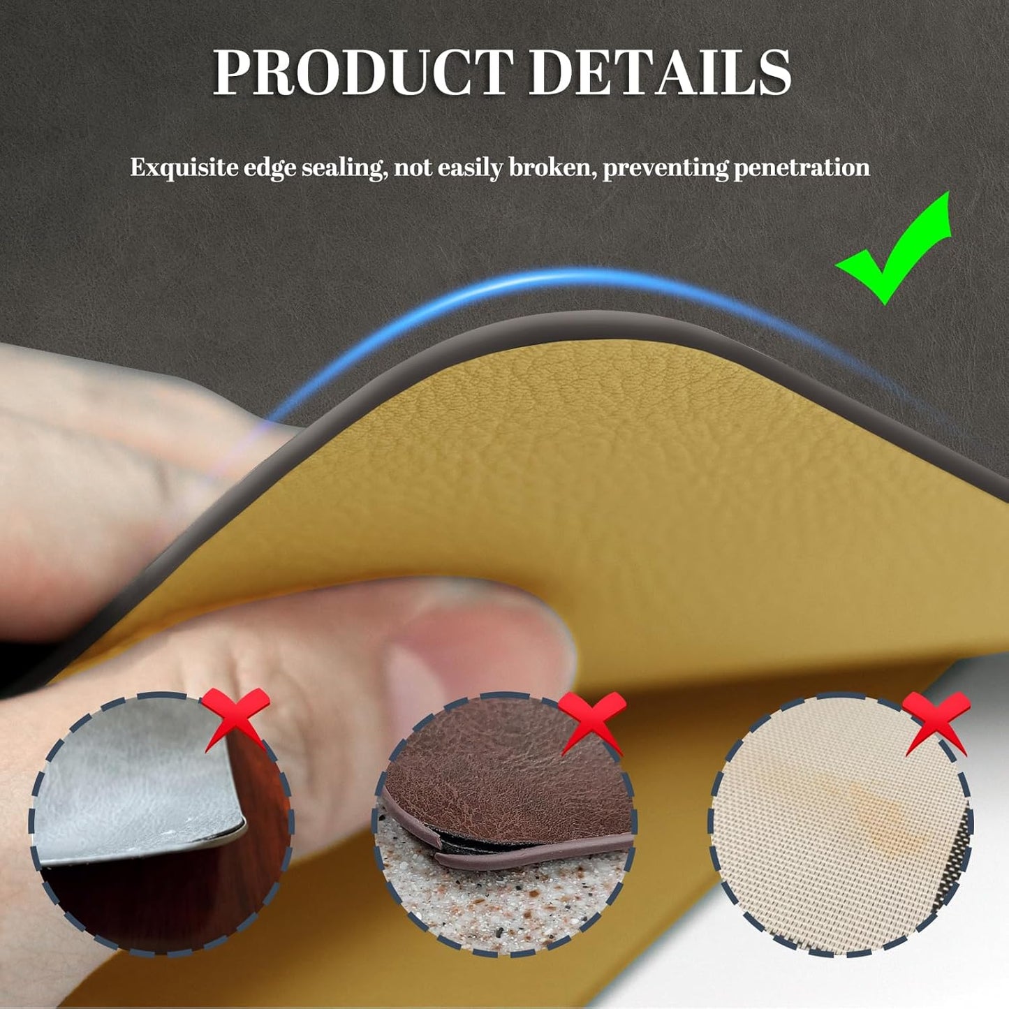 BLESWIN Faux Leather Placemats, PU Dining Table, Waterproof and Oil Resistant Easy to Clean, Heat Resistant Reversible Use Table Mats for Kitchen, Dining Table, Outdoor – 12 × 17 Inch, Mud&Dark Yellow