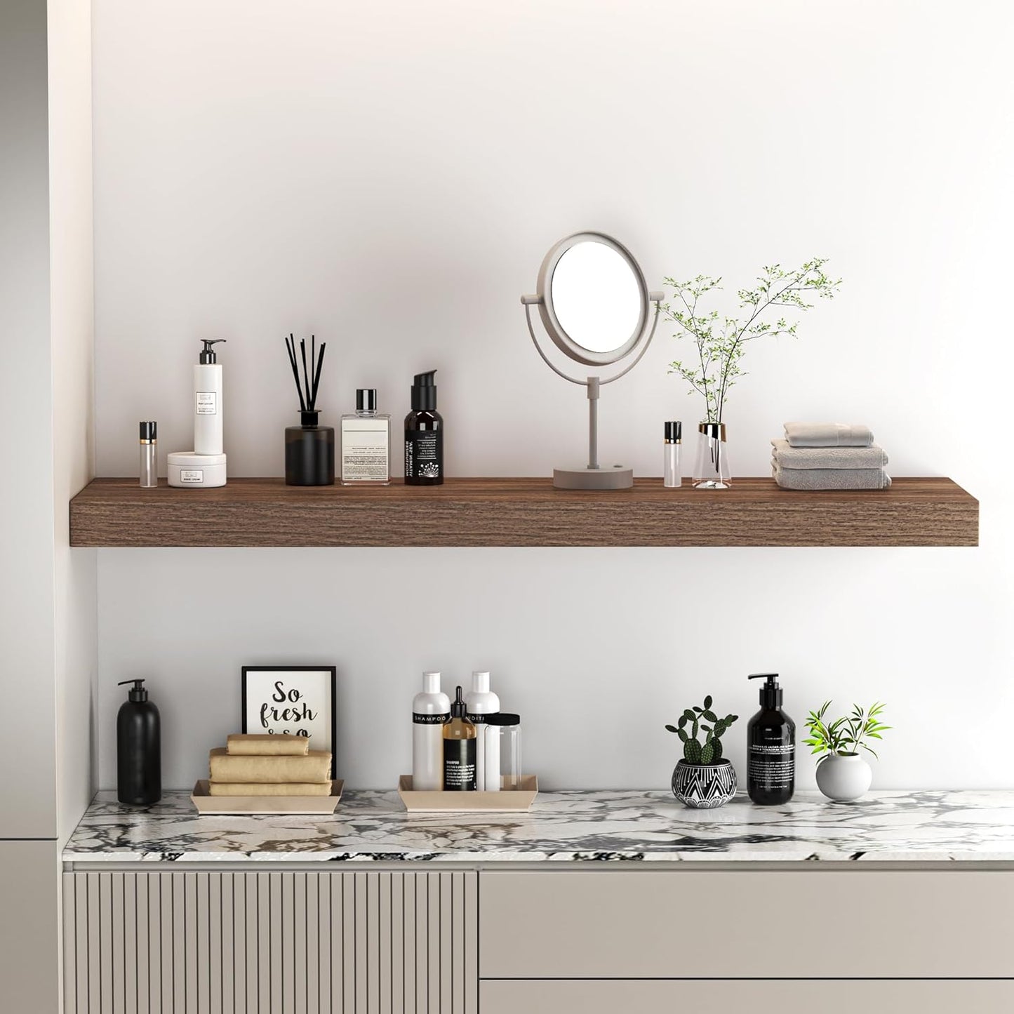 Fun Memories Floating Shelves - 10.3 Inch Deep Wall Shelf for Decor & Storage - Wall Mounted Display Shelving with Invisible Heavy-Duty Metal Bracket - 36"x 10.3"x 1.8" 1 Pack, Walnut