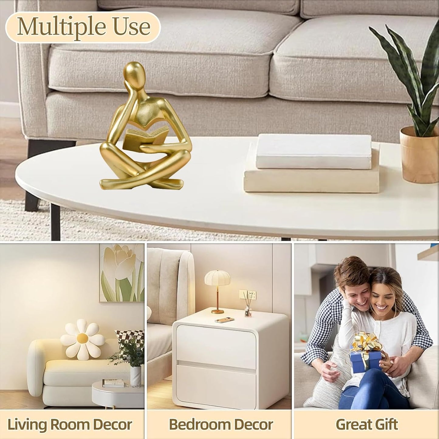 Bookshelf Decor Thinker Statue - Abstract Style Thinker Sculptures Modern Aesthetic Figurine Decoration Statues for Home Decor-Zuo Si-Gold