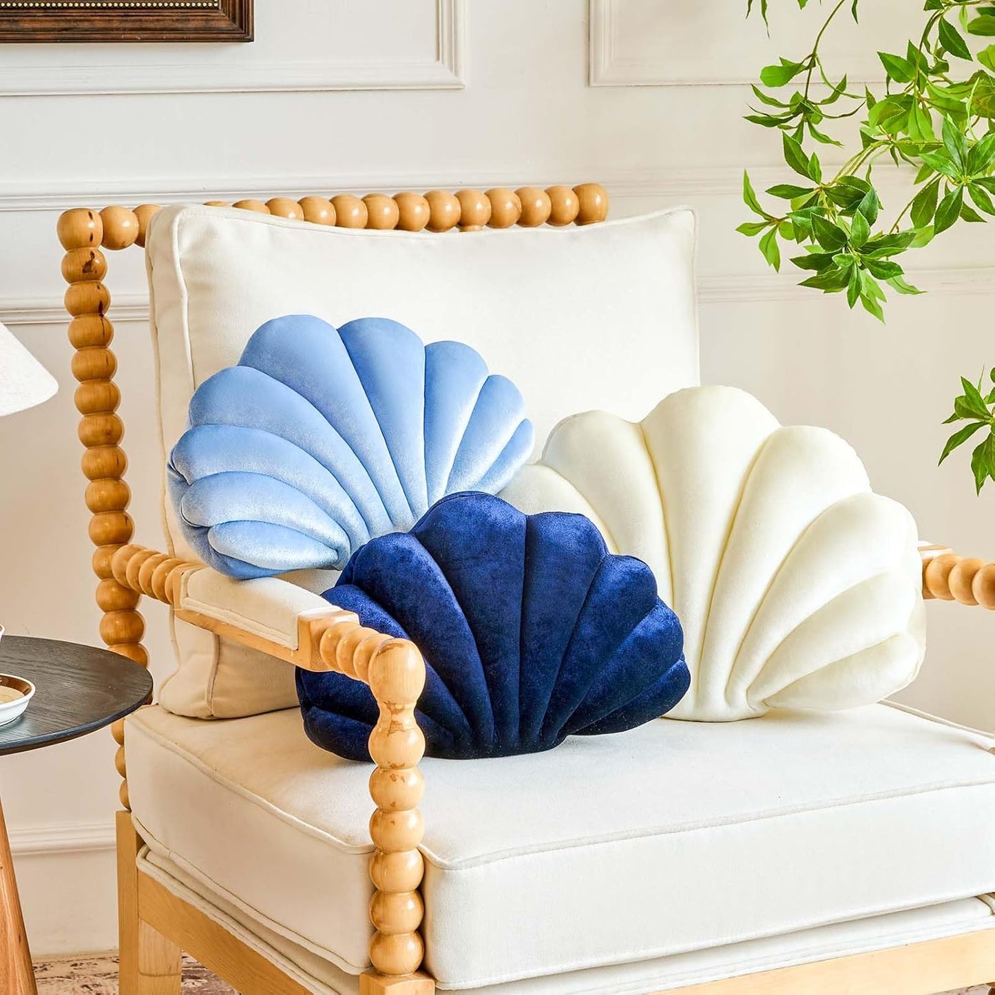 Dusty Blue Seashell Throw Pillows, Shell Shaped Throw Pillows, 13 Inch Soft Velvet Home Decorative Pillow Plush Cushion for Bed Couch Living Sofa Room Decor Accent Throw Pillow
