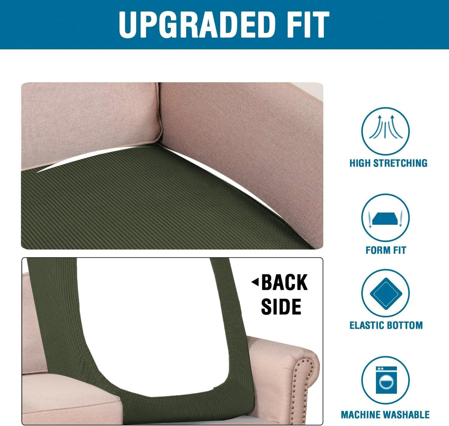 H.VERSAILTEX Super Stretch Individual Chaise Cover Sectional Couch Covers for L Shaped Sofa Both Left/Right Featuring Thick Jacquard Textured Twill Fabric (1 Piece Chaise Cover Large, Olive)