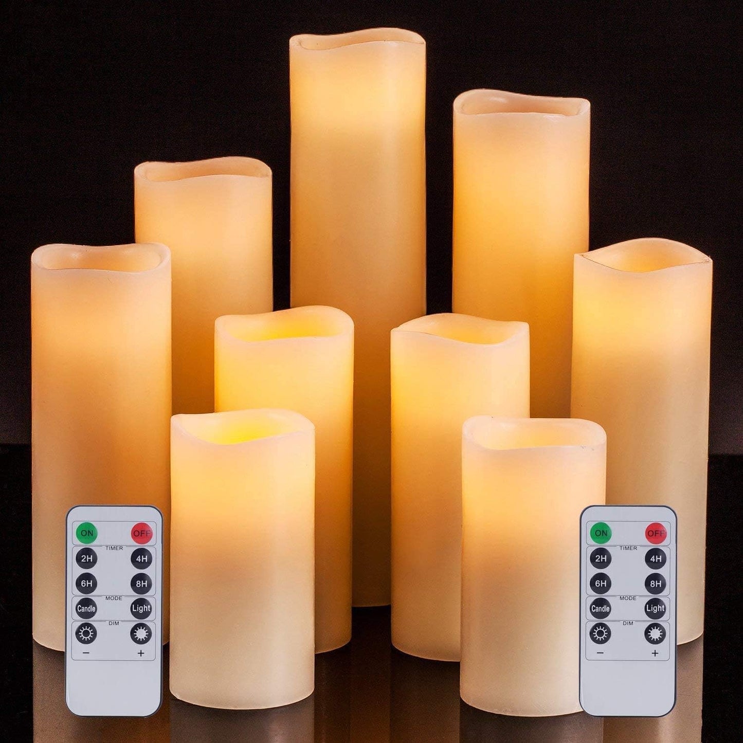 Flameless Candles Battery Operated Candles 4" 5" 6" 7" 8" 9" Set of 9 Ivory Real Wax Pillar LED Candles with 10-Key Remote and Cycling 24 Hours Timer