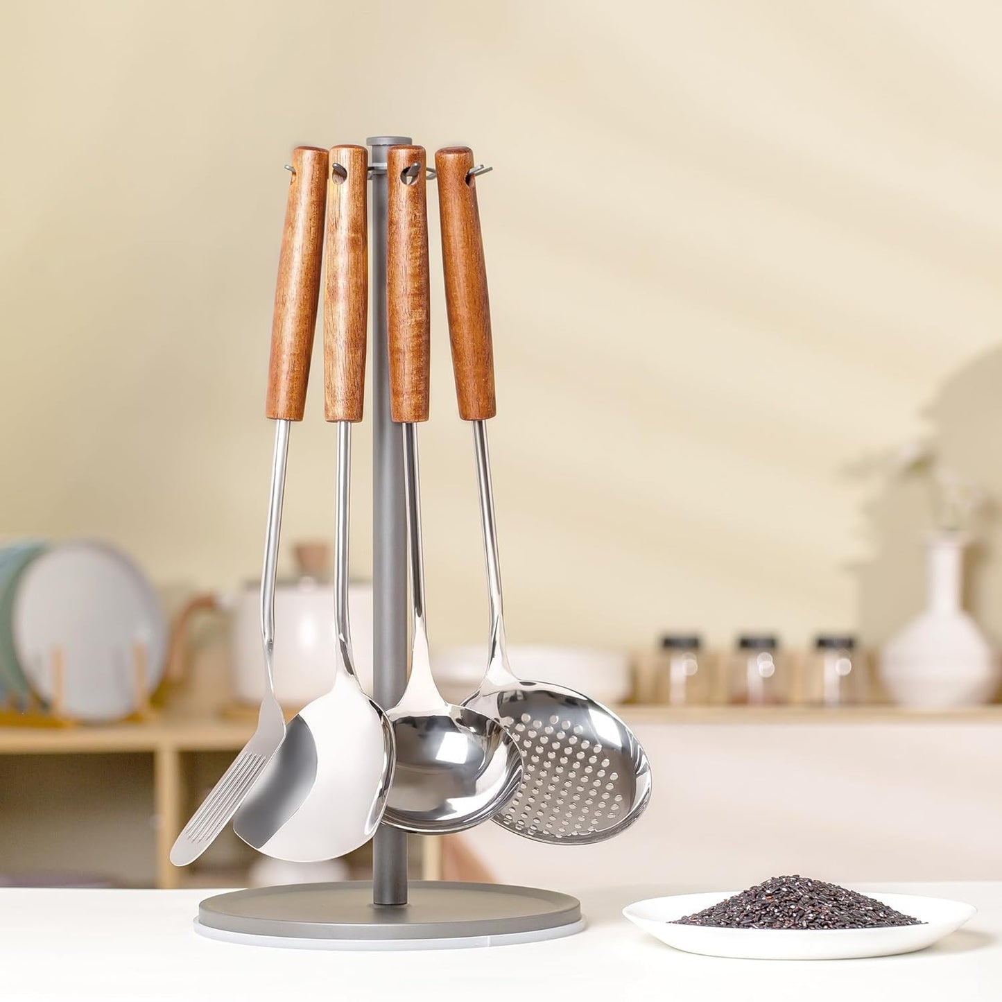 FJNATINH Wok Spatula and Ladle Tool Set - Stainless Steel Wok Tools,Wok Utensil,Mirror Polished Stainless Steel Cooking Utensils 14.6-15.2" Kitchen Utensils Cookware, Pack of 2