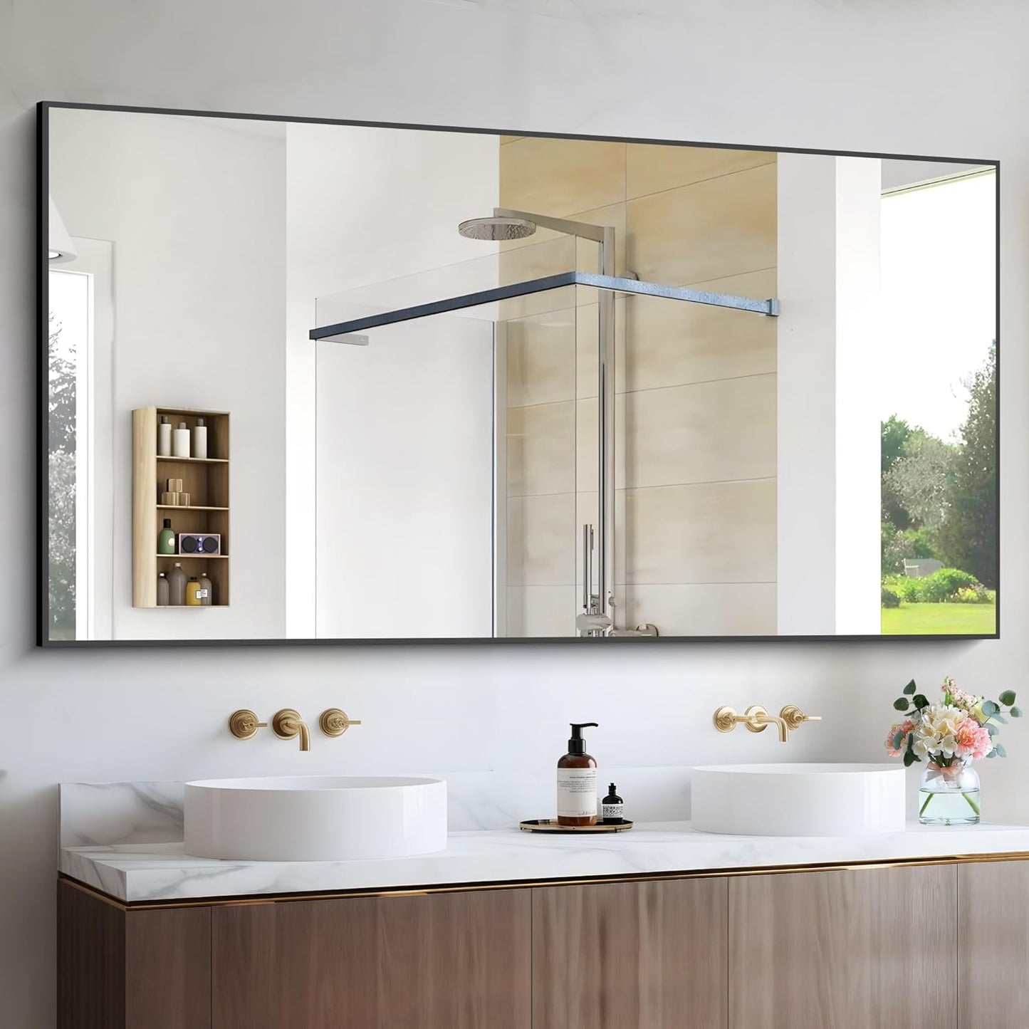 Black Bathroom Mirror for Wall, 60x30 Inch Rectangle Mirrors with Metal Frame, Modern Vanity Wall Mirror Decor for Bathroom Living Room, Entryway Hangs Horizontal or Vertical